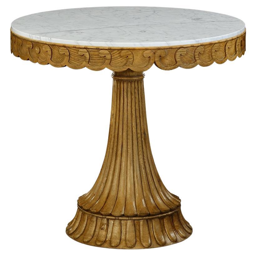 Marble Top Oak Center Table For Sale