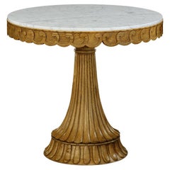 Table centrale en chêne avec plateau en marbre