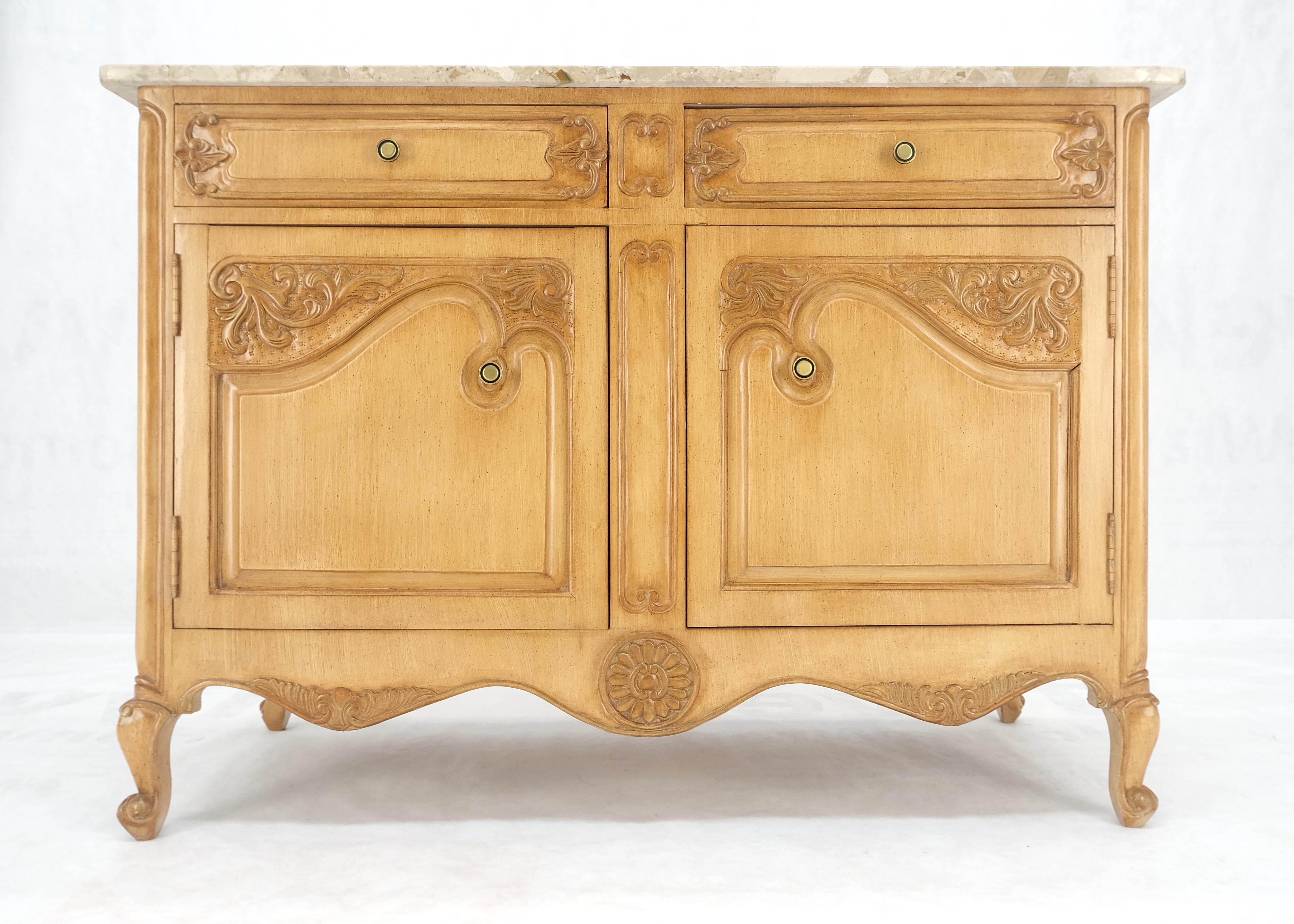 Unknown Marble Top Oak Country French Two Doors Drawers Cabinet Server Sideboard Buffet  For Sale