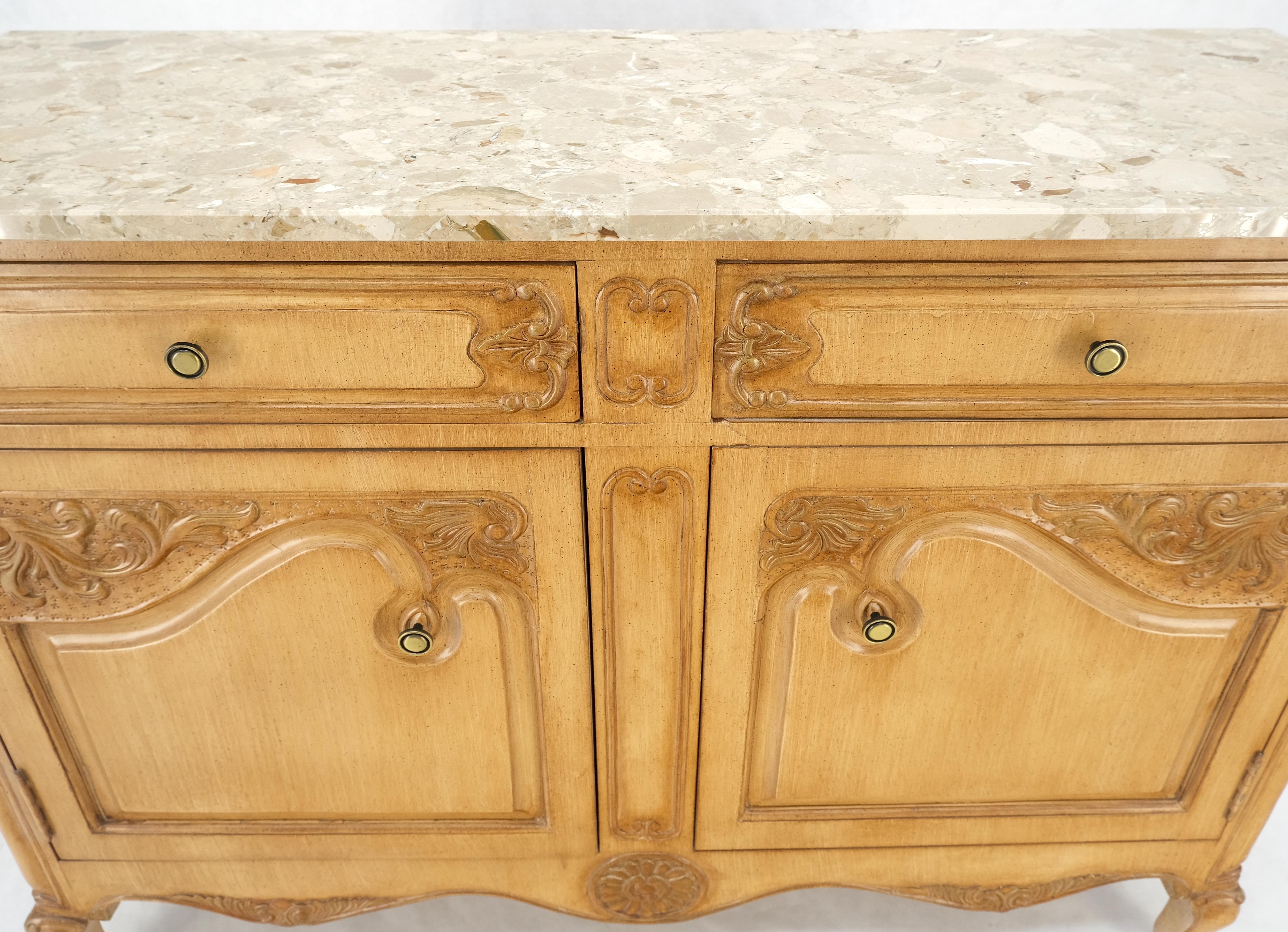 Carved Marble Top Oak Country French Two Doors Drawers Cabinet Server Sideboard Buffet  For Sale