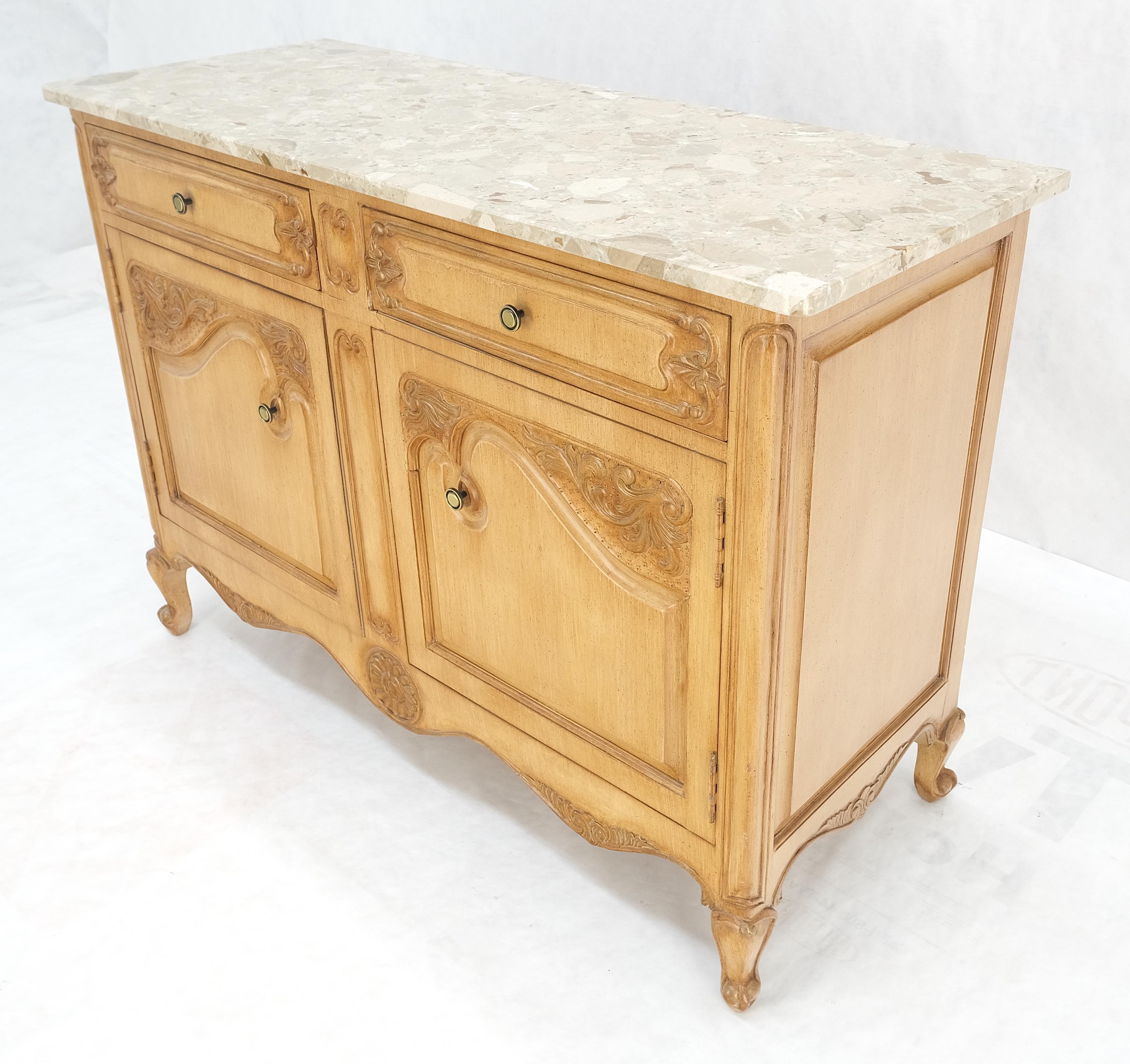 Marble Top Oak Country French Two Doors Drawers Cabinet Server Sideboard Buffet  For Sale 1