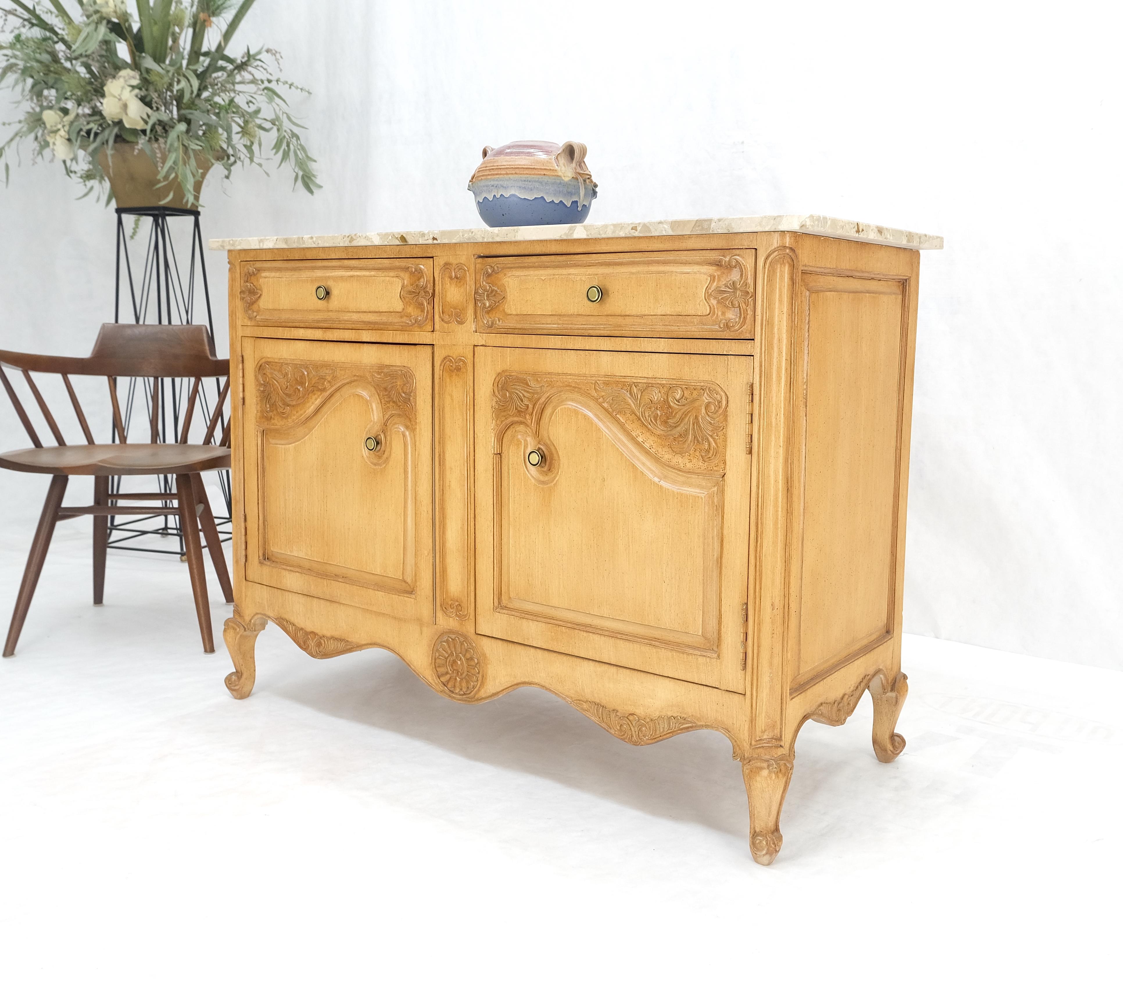 Marble Top Oak Country French Two Doors Drawers Cabinet Server Sideboard Buffet  For Sale 2
