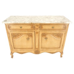 Marble Top Oak Country French Two Doors Drawers Cabinet Server Sideboard Buffet 