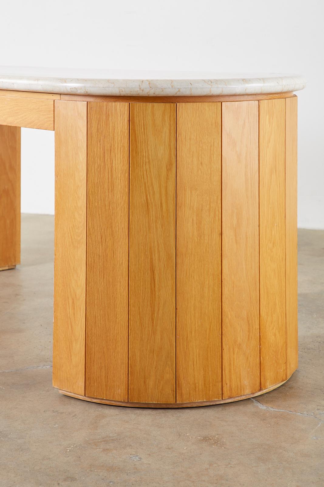 Marble-Top Oak Executive Pedestal Desk with Demilune Ends 3