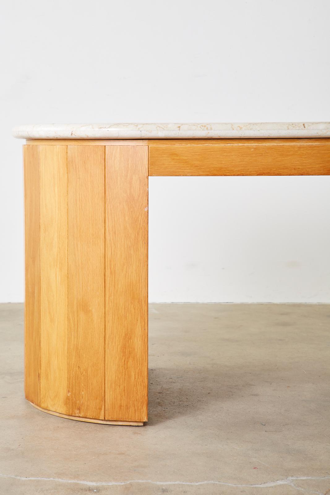 Marble-Top Oak Executive Pedestal Desk with Demilune Ends 4