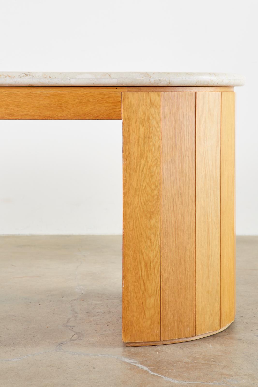 Marble-Top Oak Executive Pedestal Desk with Demilune Ends 5