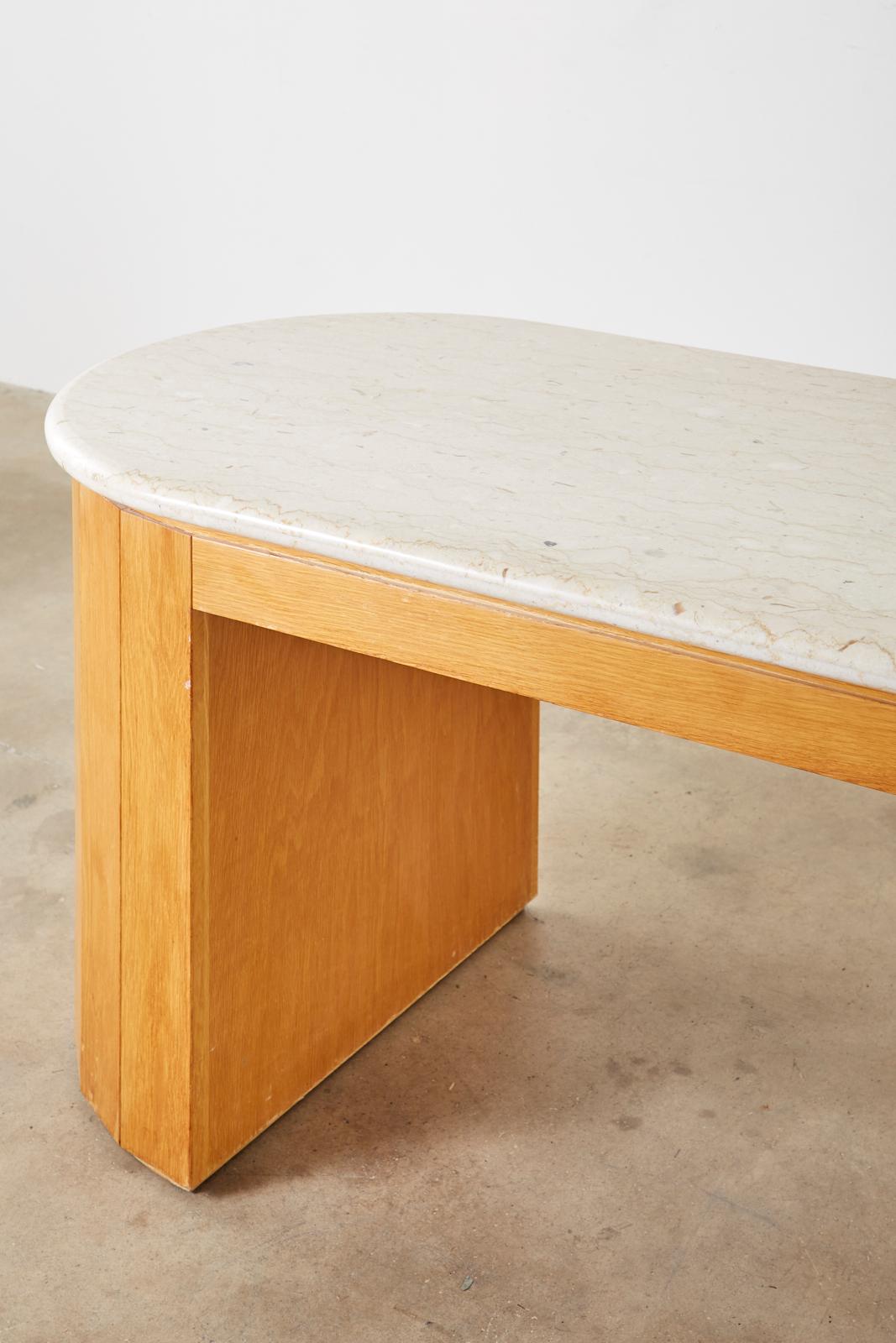 Marble-Top Oak Executive Pedestal Desk with Demilune Ends 6