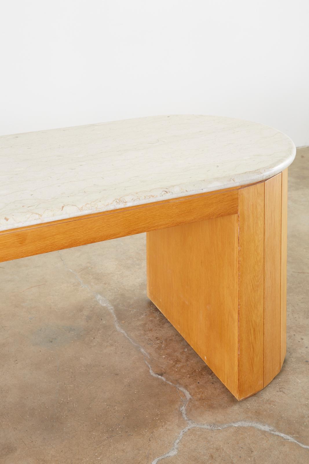Marble-Top Oak Executive Pedestal Desk with Demilune Ends 7