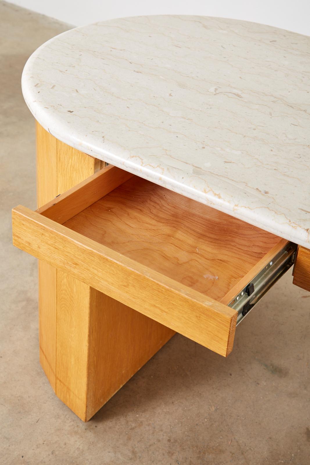 Marble-Top Oak Executive Pedestal Desk with Demilune Ends 10