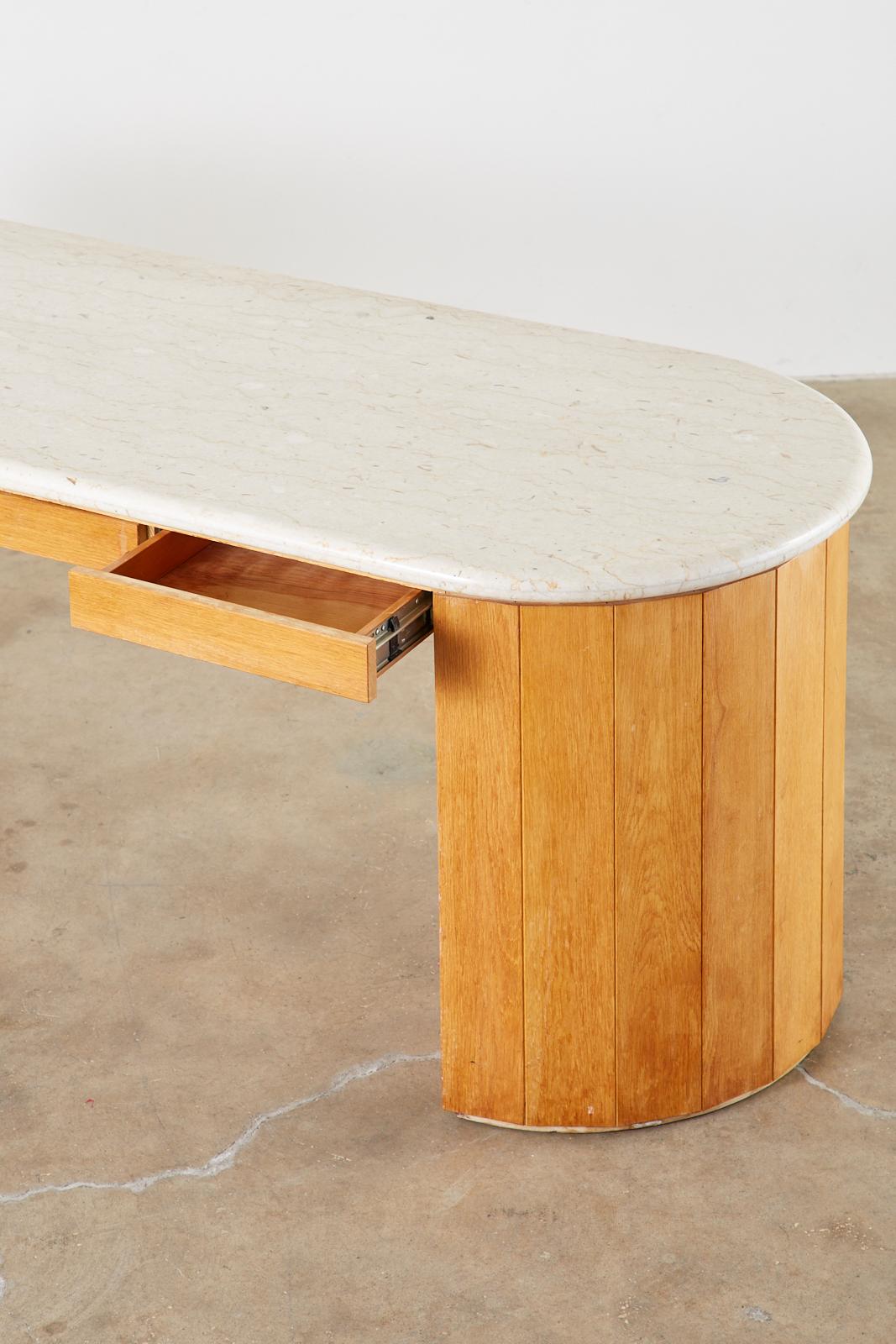 Marble-Top Oak Executive Pedestal Desk with Demilune Ends 11
