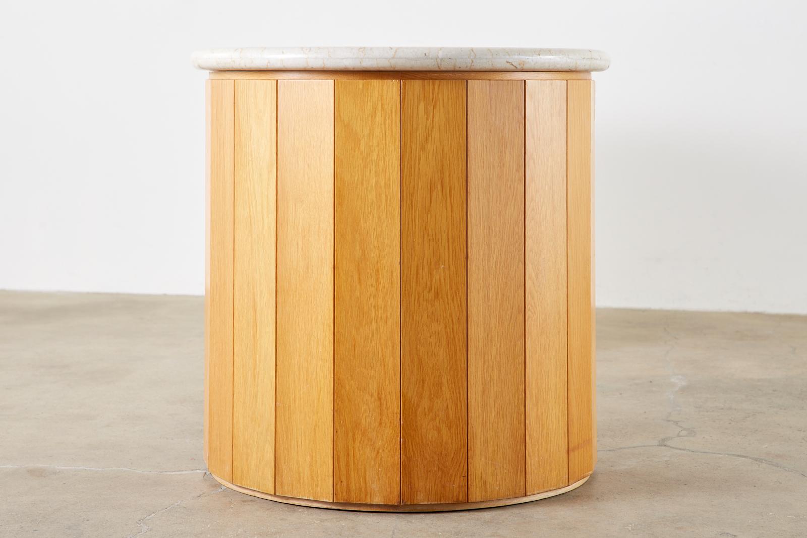 American Marble-Top Oak Executive Pedestal Desk with Demilune Ends