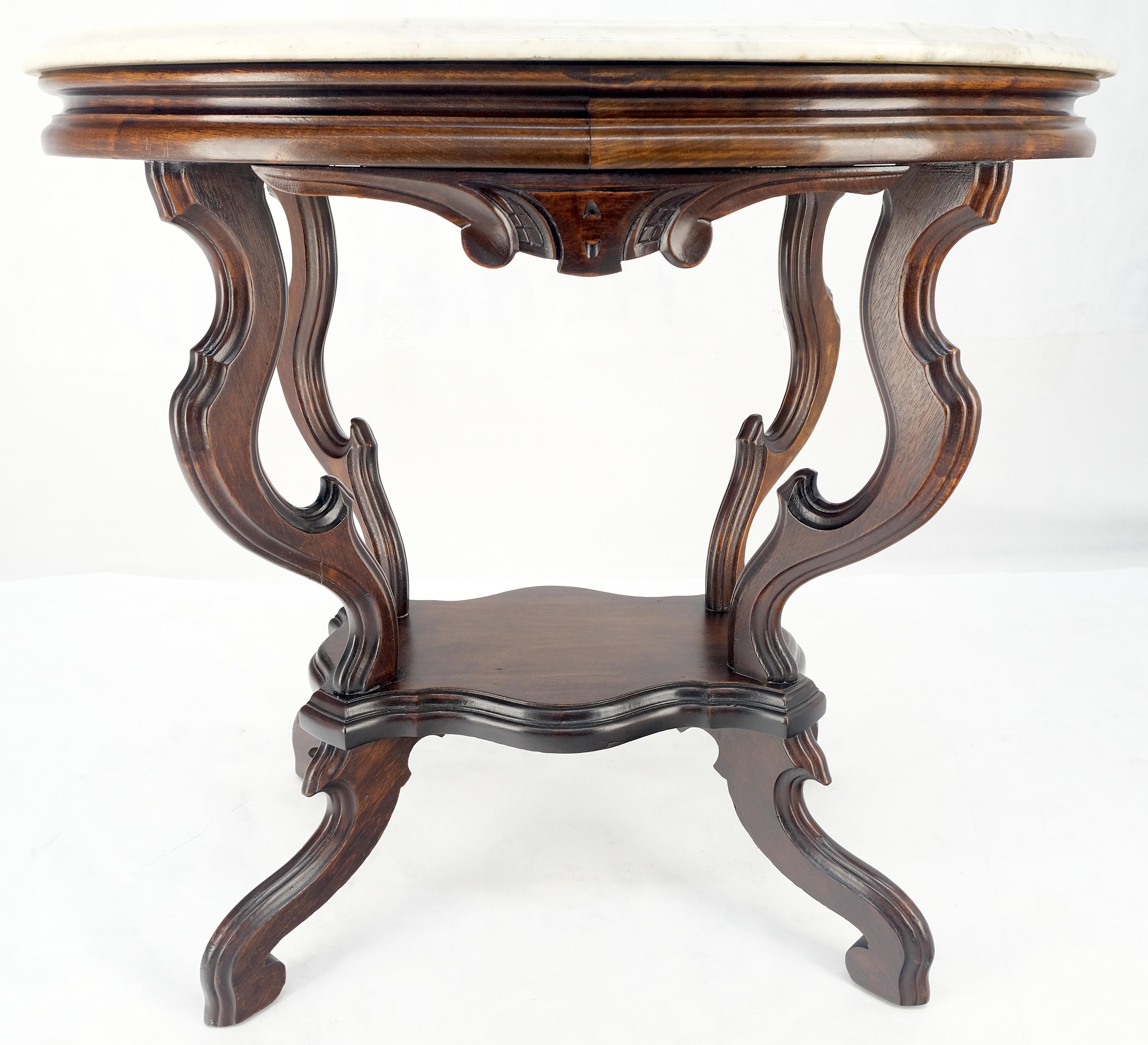 Marble Top Oval Carved Walnut Victorian Lamp Side Occasional Table MINT For Sale 8