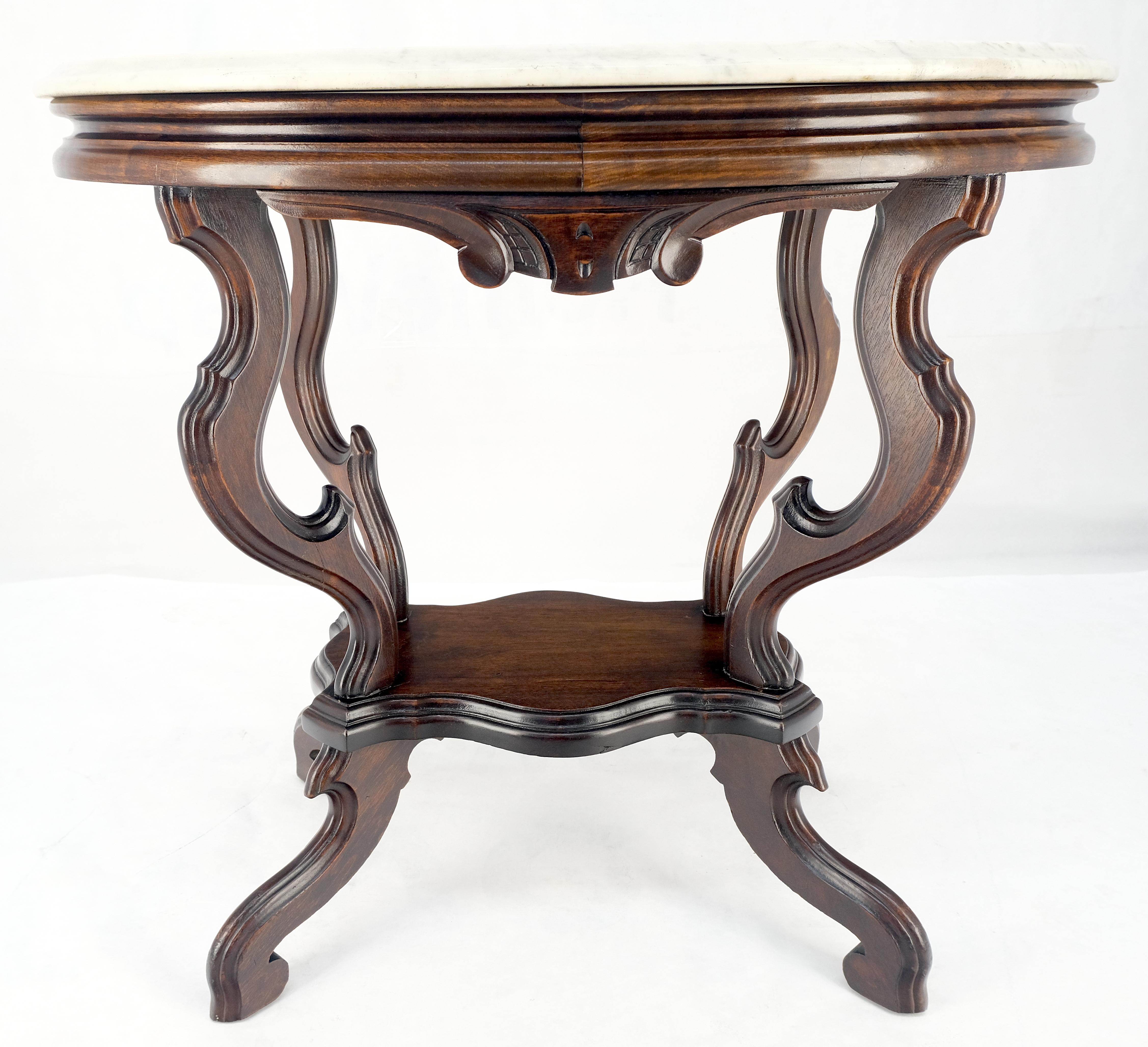 Marble Top Oval Carved Walnut Victorian Lamp Side Occasional Table MINT For Sale 9