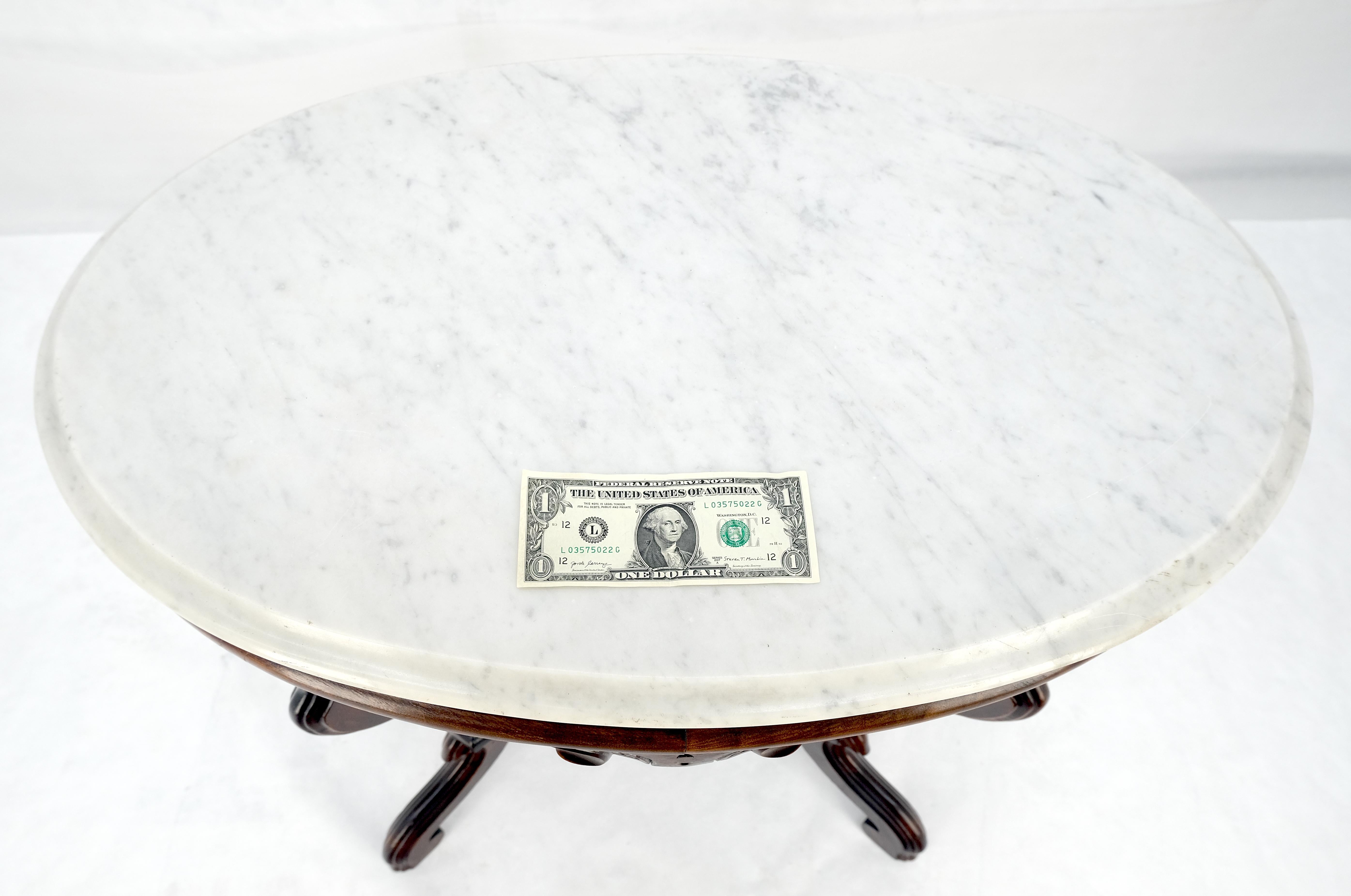 20th Century Marble Top Oval Carved Walnut Victorian Lamp Side Occasional Table MINT For Sale