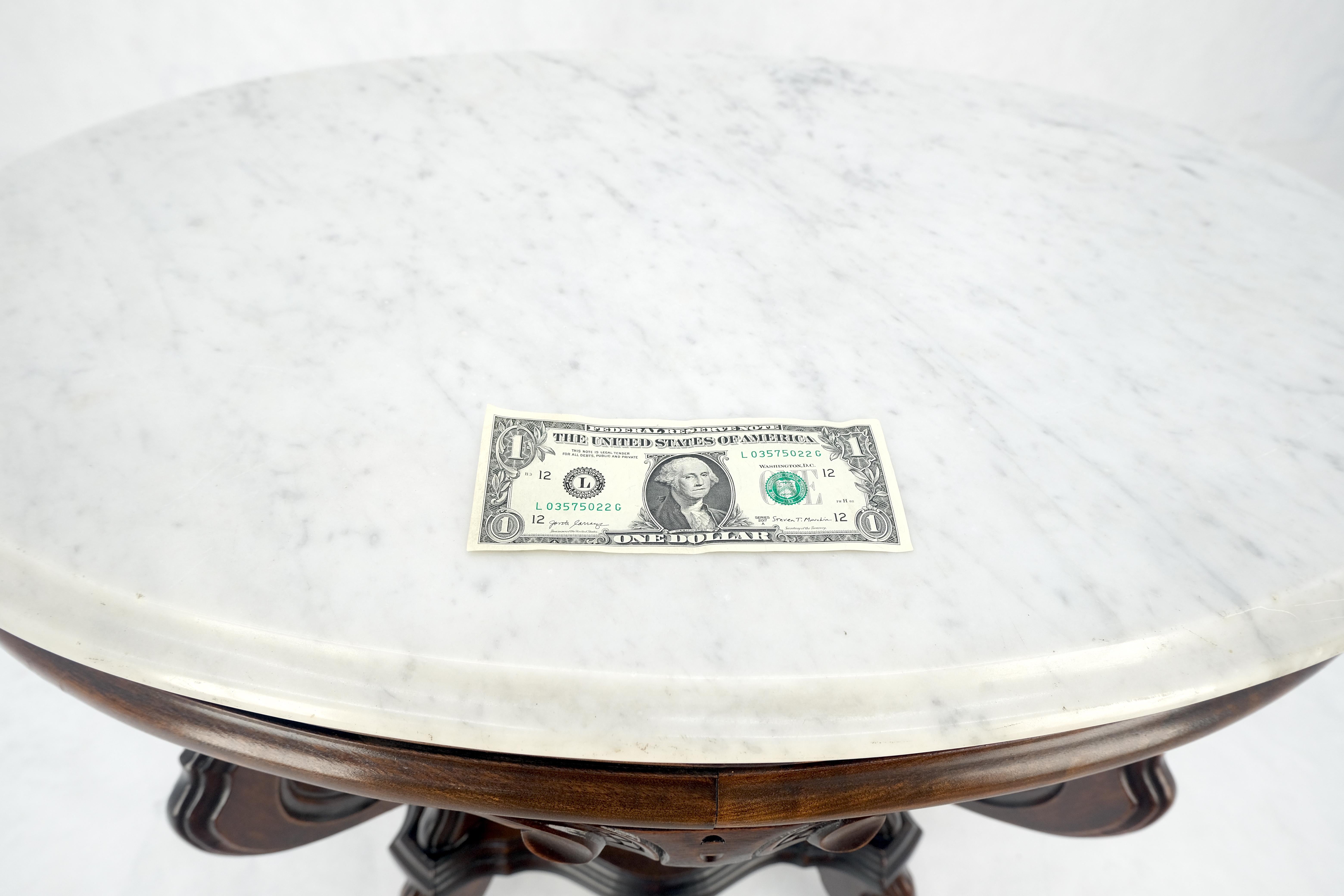Marble Top Oval Carved Walnut Victorian Lamp Side Occasional Table MINT For Sale 1