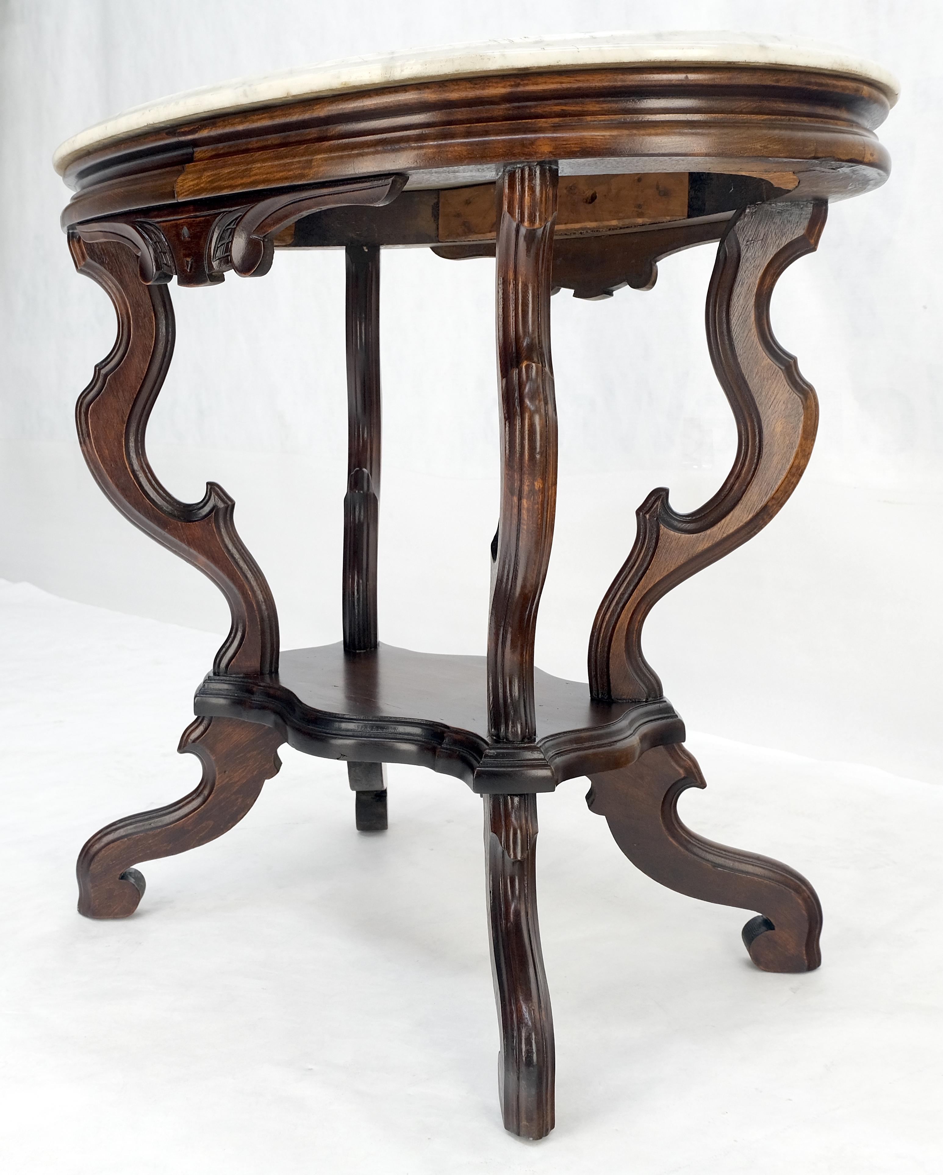 Marble Top Oval Carved Walnut Victorian Lamp Side Occasional Table MINT For Sale 4