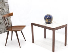 Marble Top Parsons Style Oiled Walnut Frame Side End Table
