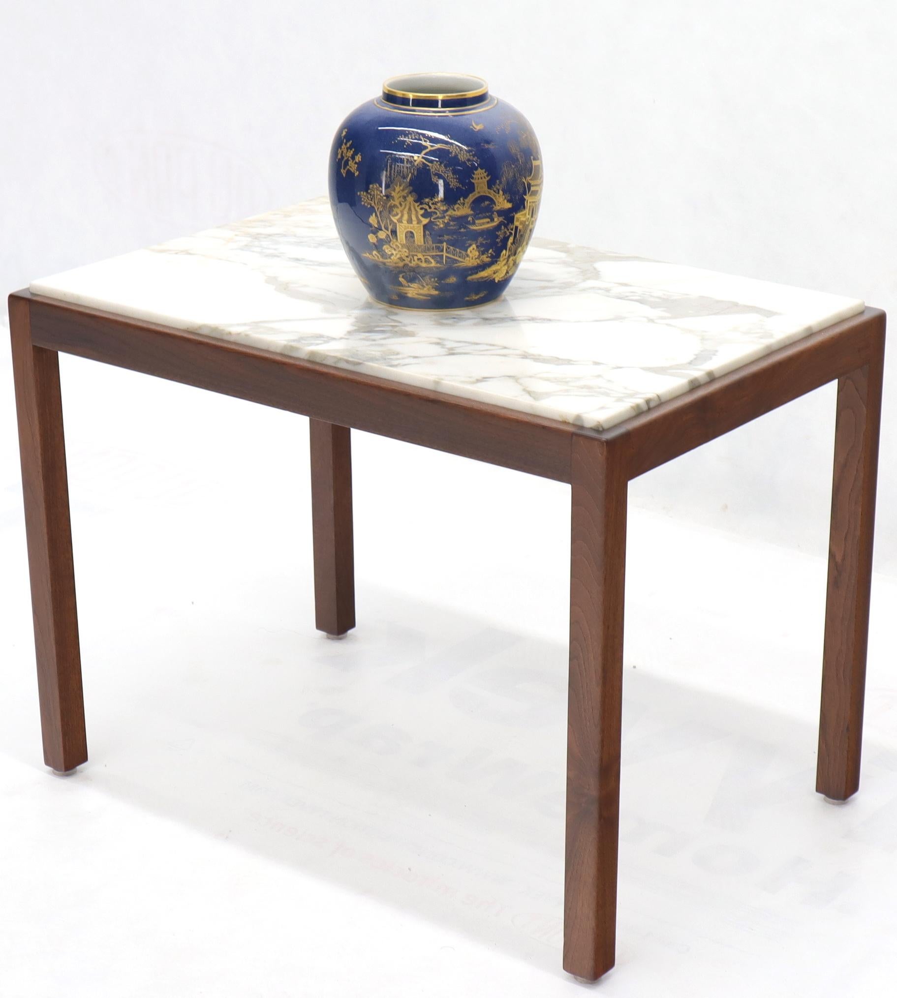 Mid-Century Modern Marble Top Parsons Style Oiled Walnut Frame Side End Table