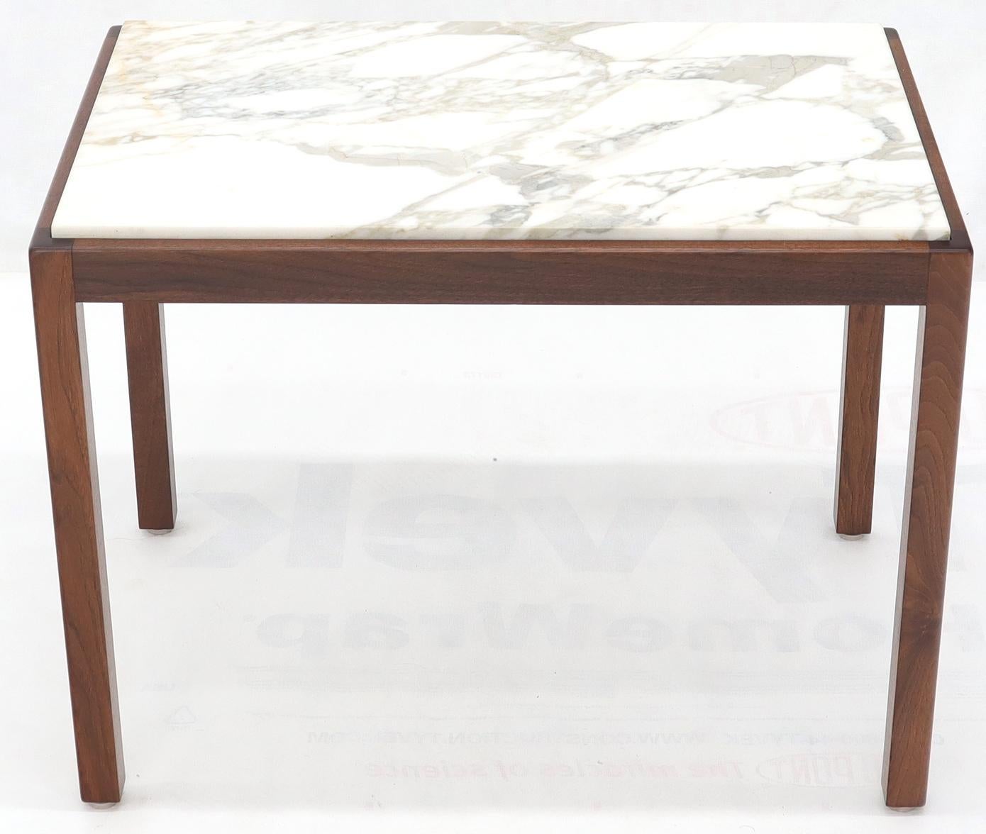 American Marble Top Parsons Style Oiled Walnut Frame Side End Table