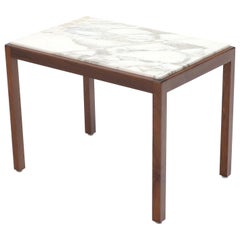 Marble Top Parsons Style Oiled Walnut Frame Side End Table