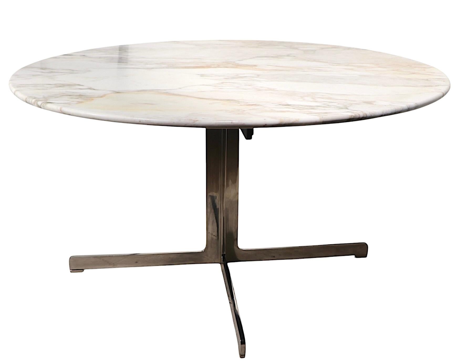 Mesa de comedor con tablero de mármol y base de acero pulido att. a Ward Bennett para Lehigh en venta 2