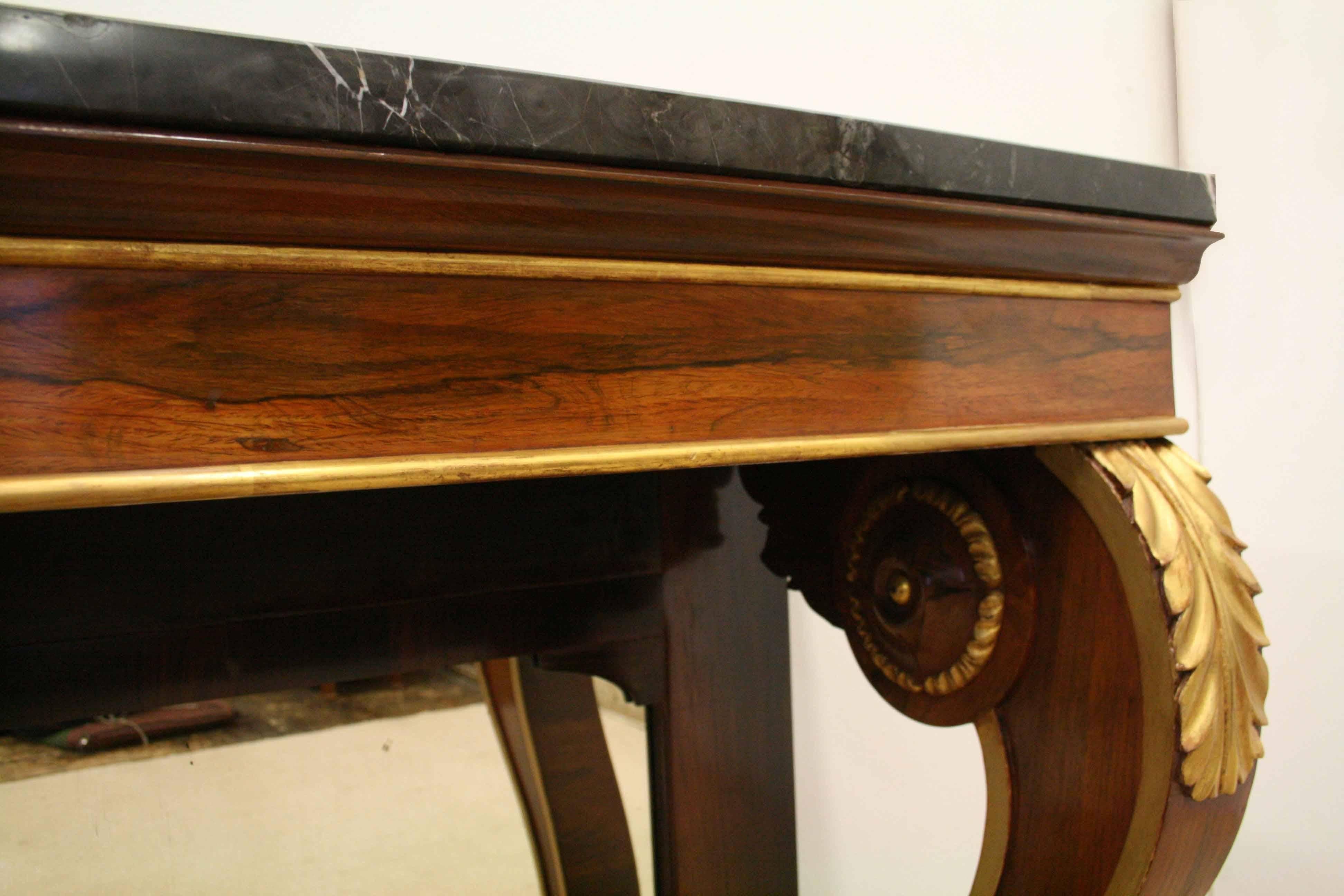 Marble-Top Rosewood and Gilded Console Table 2