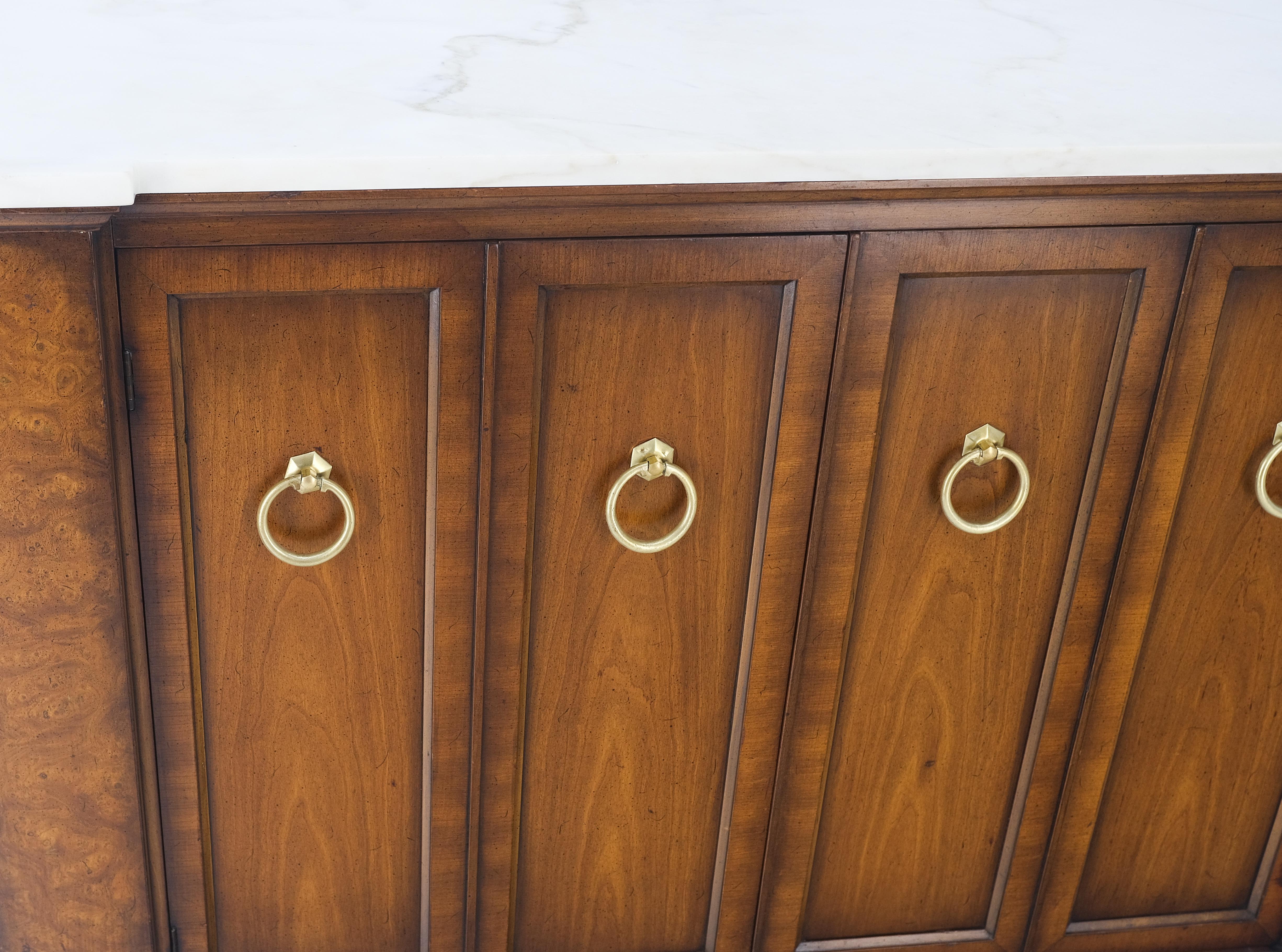 Marble Top Round Brass Ring Drop Pulls Hardware Burl Wood Double Door Compartment with Shelf Credenza MINT!