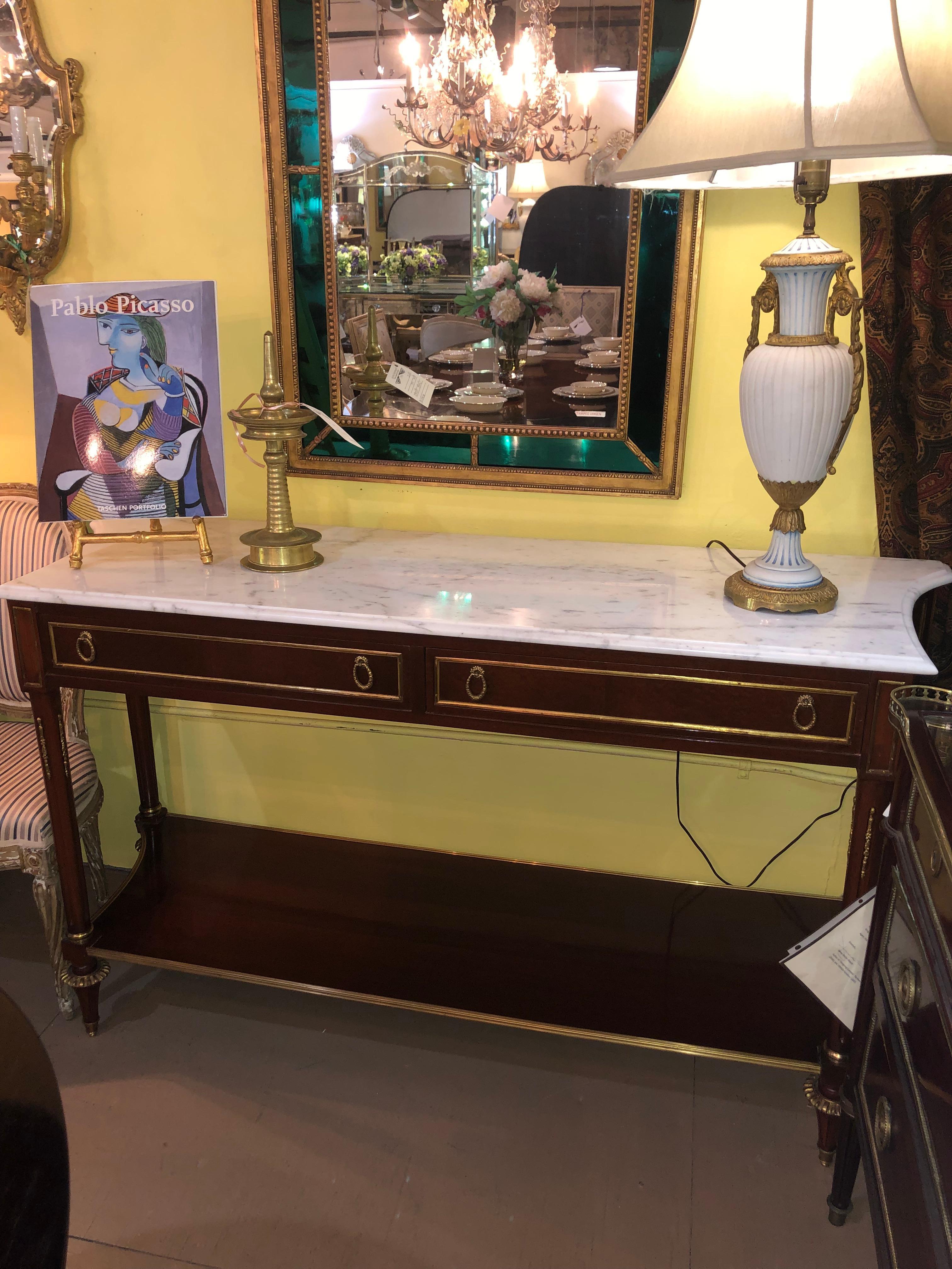 20th Century Marble Top Russian Neoclassical Consoles Concave Sides and Bronze Mounts a Pair