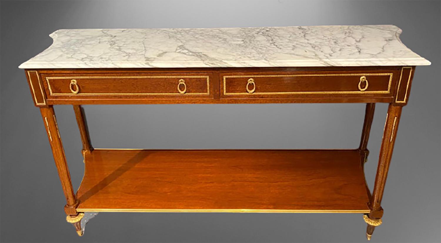 Marble Top Russian Neoclassical Consoles Concave Sides and Bronze Mounts a Pair 1