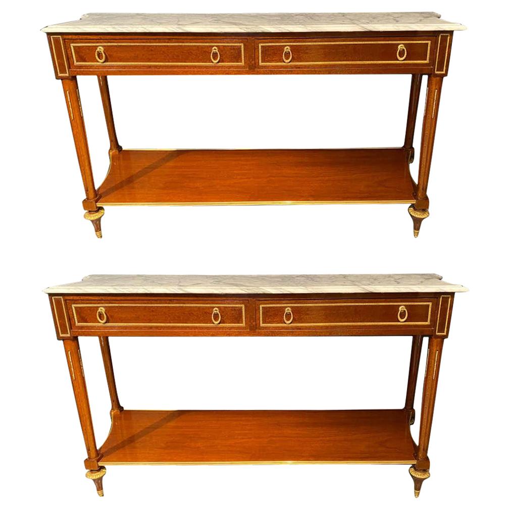 Marble Top Russian Neoclassical Consoles Concave Sides and Bronze Mounts a Pair