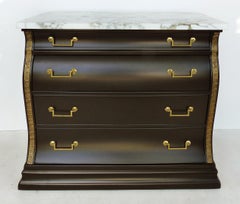 Marble Top Serpentine Front Chest of Drawers, Greek Key Brass Hardware
