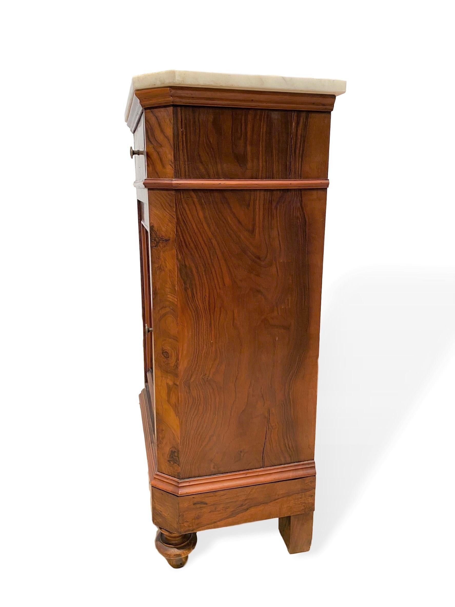 Marble-Top Side Cabinet, Figured Burl Walnut with Marquetry Inlay, Italian, 1880 3