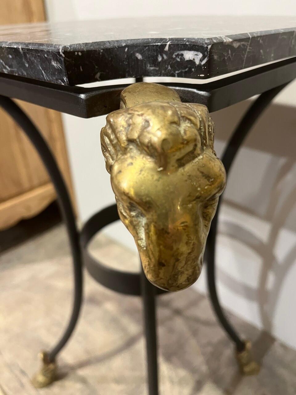 Neoclassical Marble Top Side Table with Rams Heads and Hoofed Feet For Sale