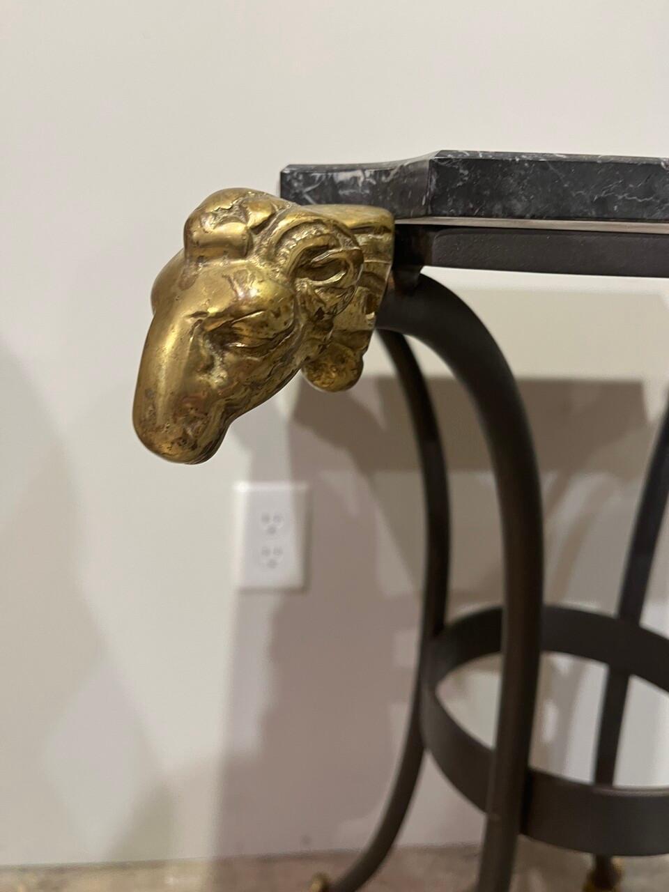 American Marble Top Side Table with Rams Heads and Hoofed Feet For Sale