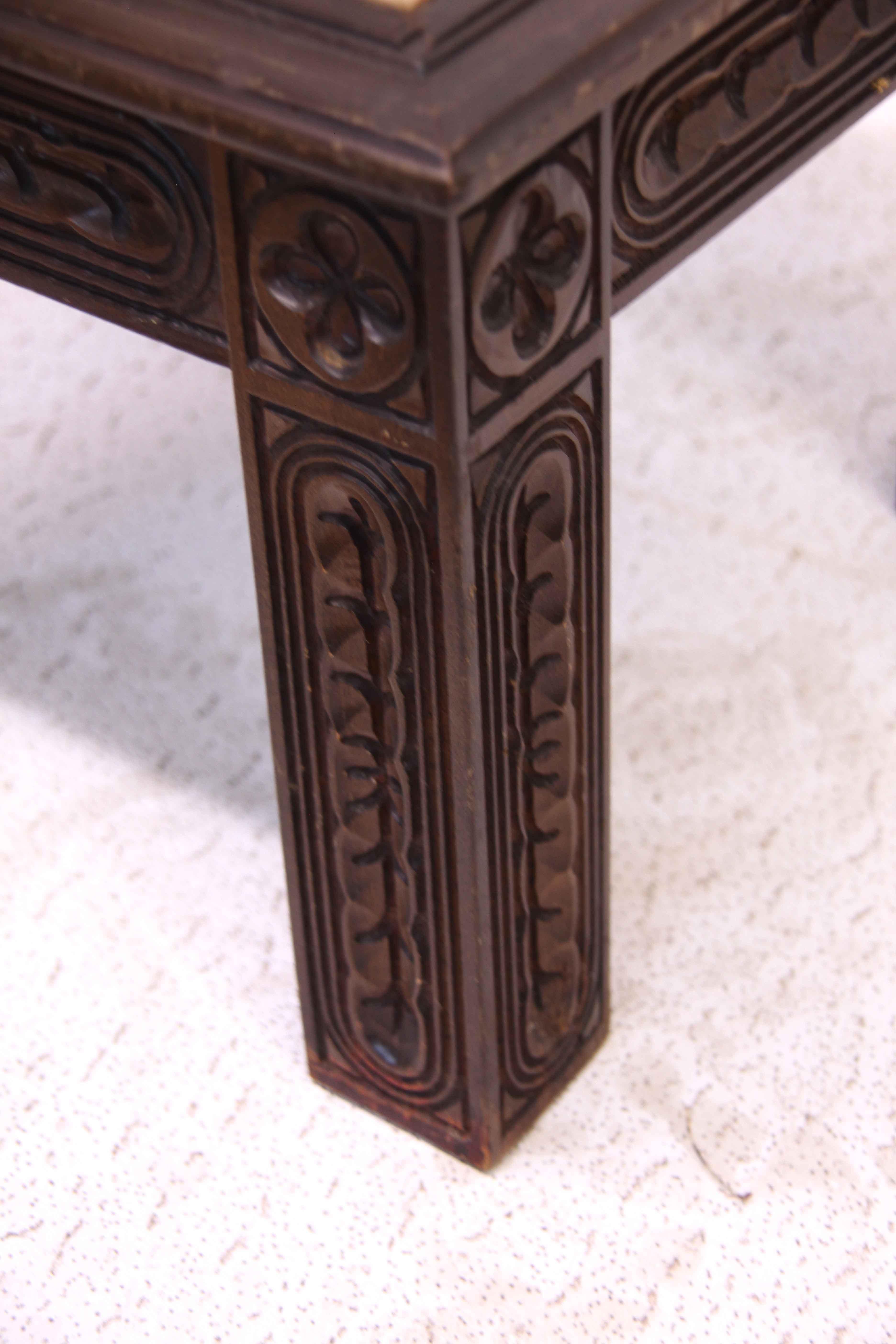 Hand-Carved Marble Top Square Carved Table For Sale
