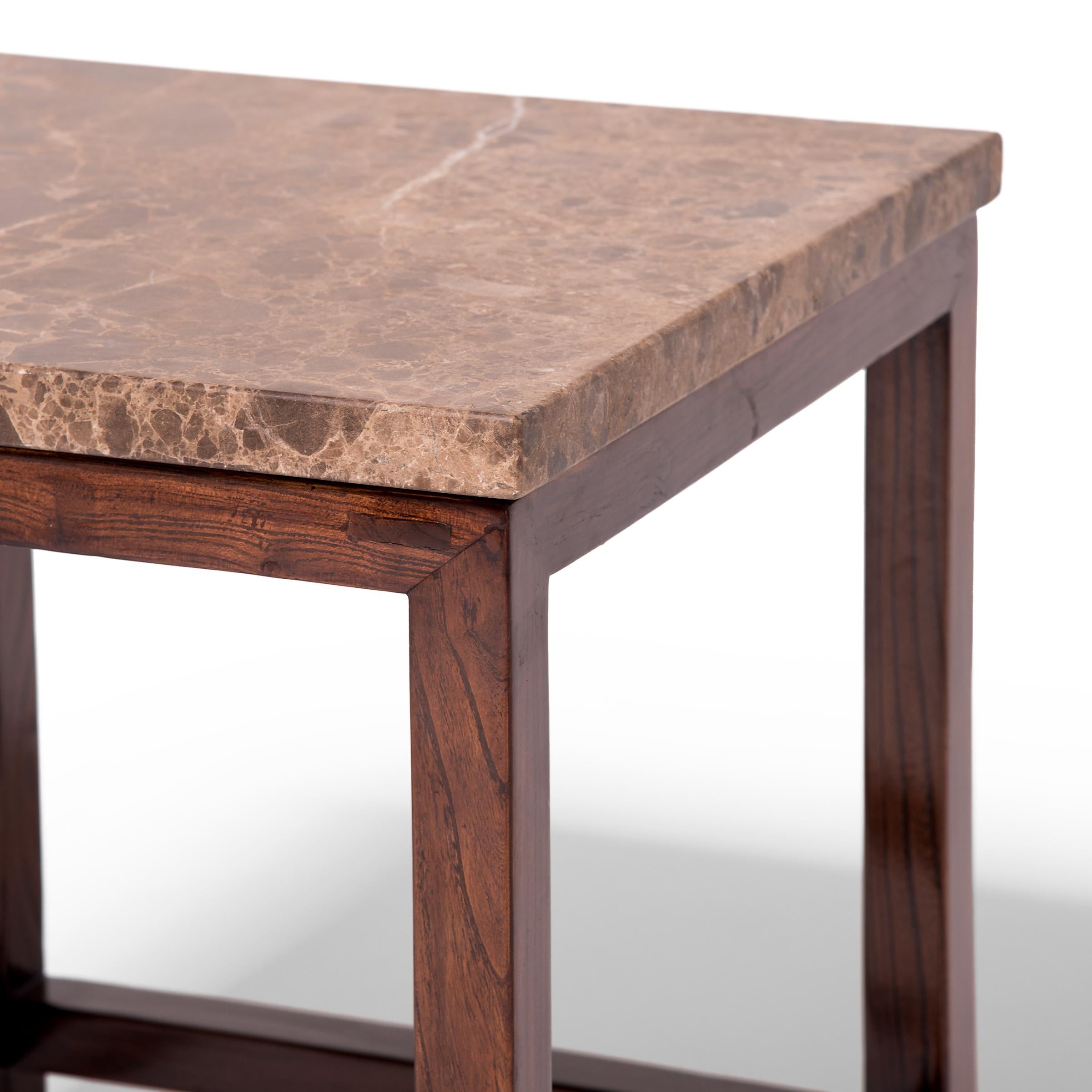 Chinese Marble-Top Square Side Table