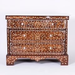 Marble Top Moorish Chest of Drawers with Inlaid Mother of Pearl