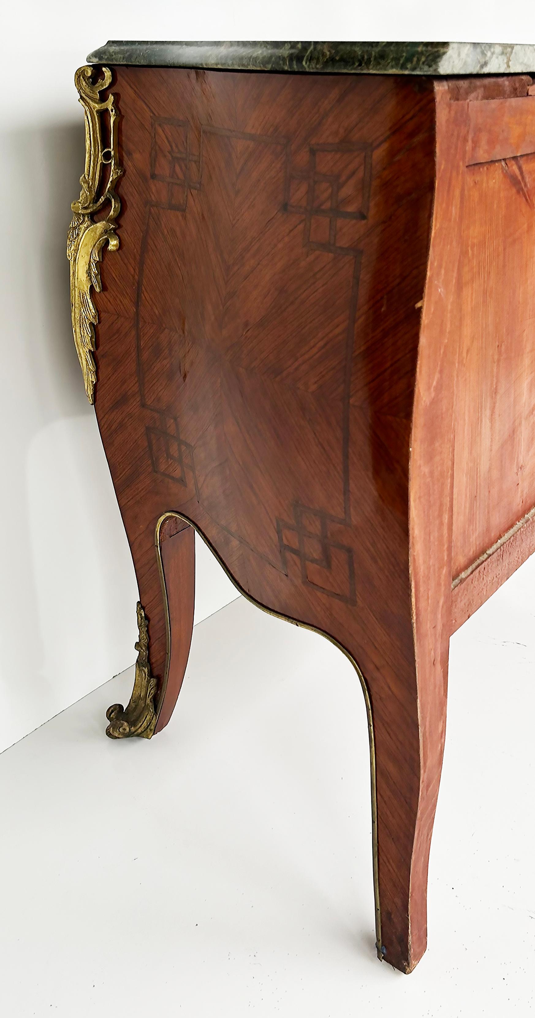 Marble Top Three Drawer Commode with Marquetry and Gilt Bronze Mounts, 20th C For Sale 7