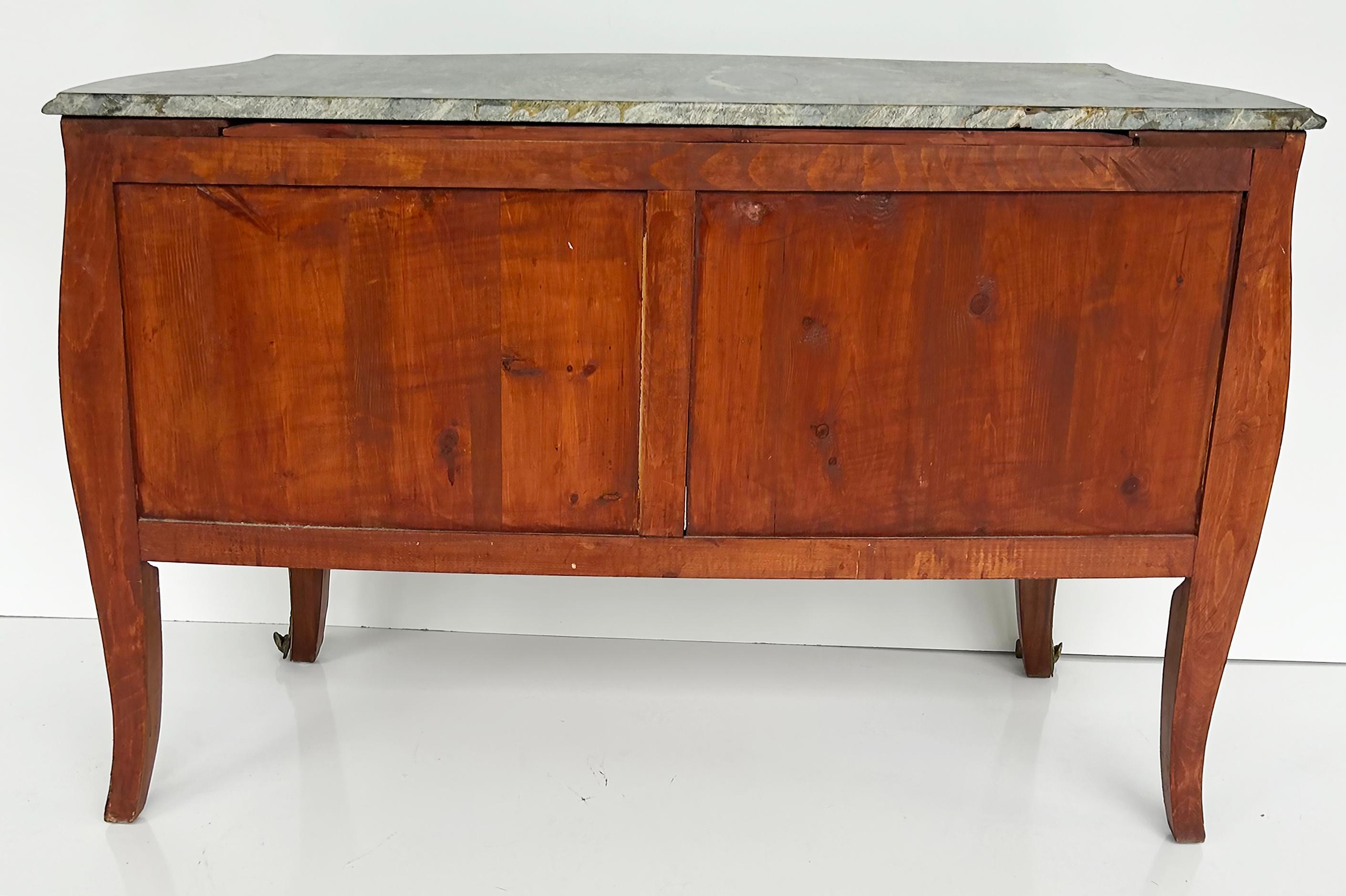 Marble Top Three Drawer Commode with Marquetry and Gilt Bronze Mounts, 20th C For Sale 8