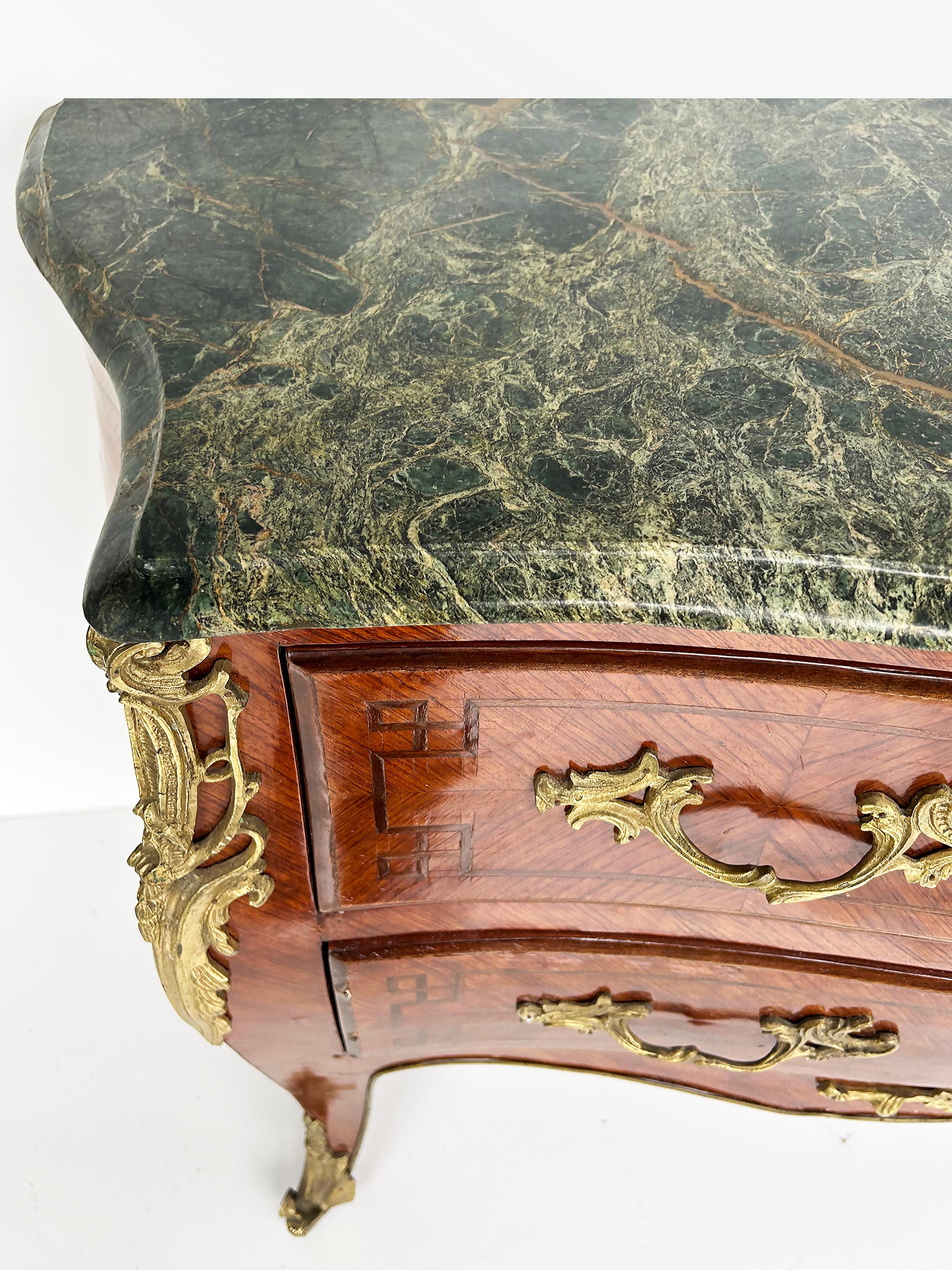 Marble Top Three Drawer Commode with Marquetry and Gilt Bronze Mounts, 20th C For Sale 2