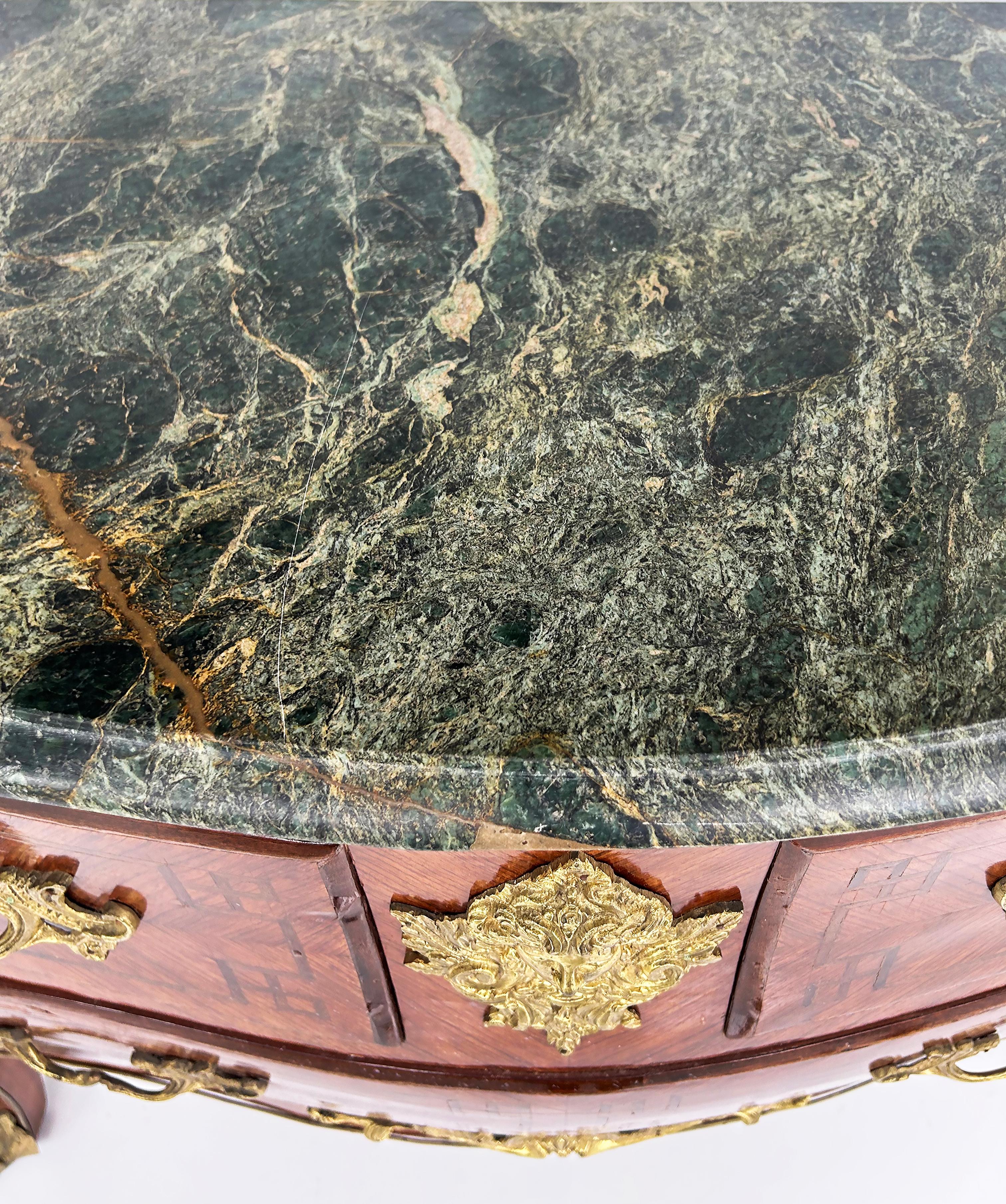 Marble Top Three Drawer Commode with Marquetry and Gilt Bronze Mounts, 20th C For Sale 3