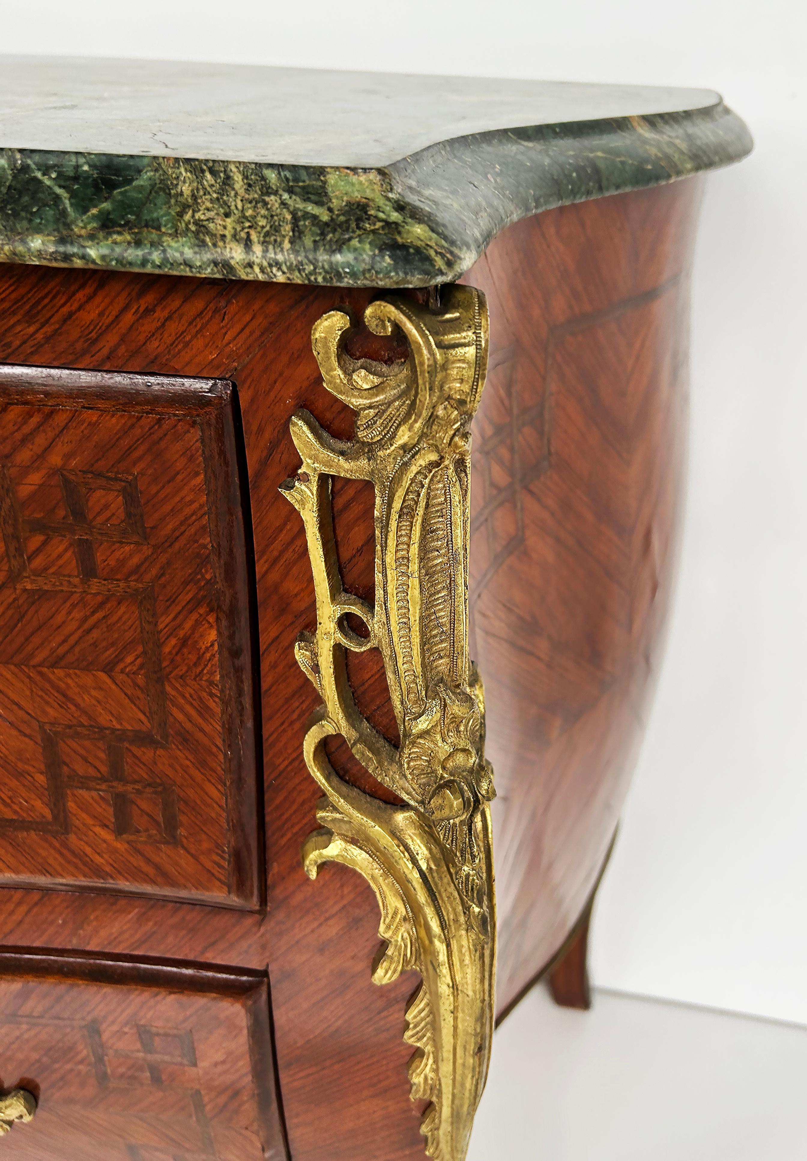 Marble Top Three Drawer Commode with Marquetry and Gilt Bronze Mounts, 20th C For Sale 5