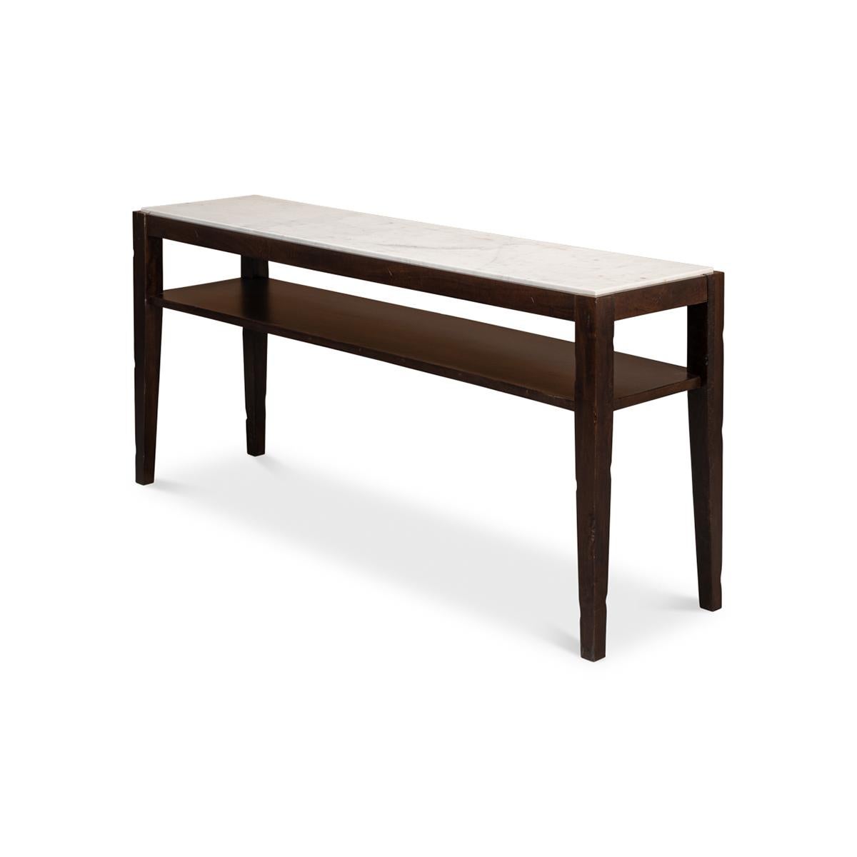 Modern Marble Top Two Tier Console Table For Sale