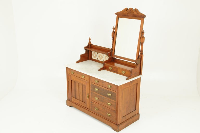 Antique MarbleTop Vanity, Victorian, Vanity, Walnut Dressing Chest