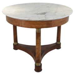 Marble Top, Walnut Base Gueridon Center Hall Table, France, 19th Century