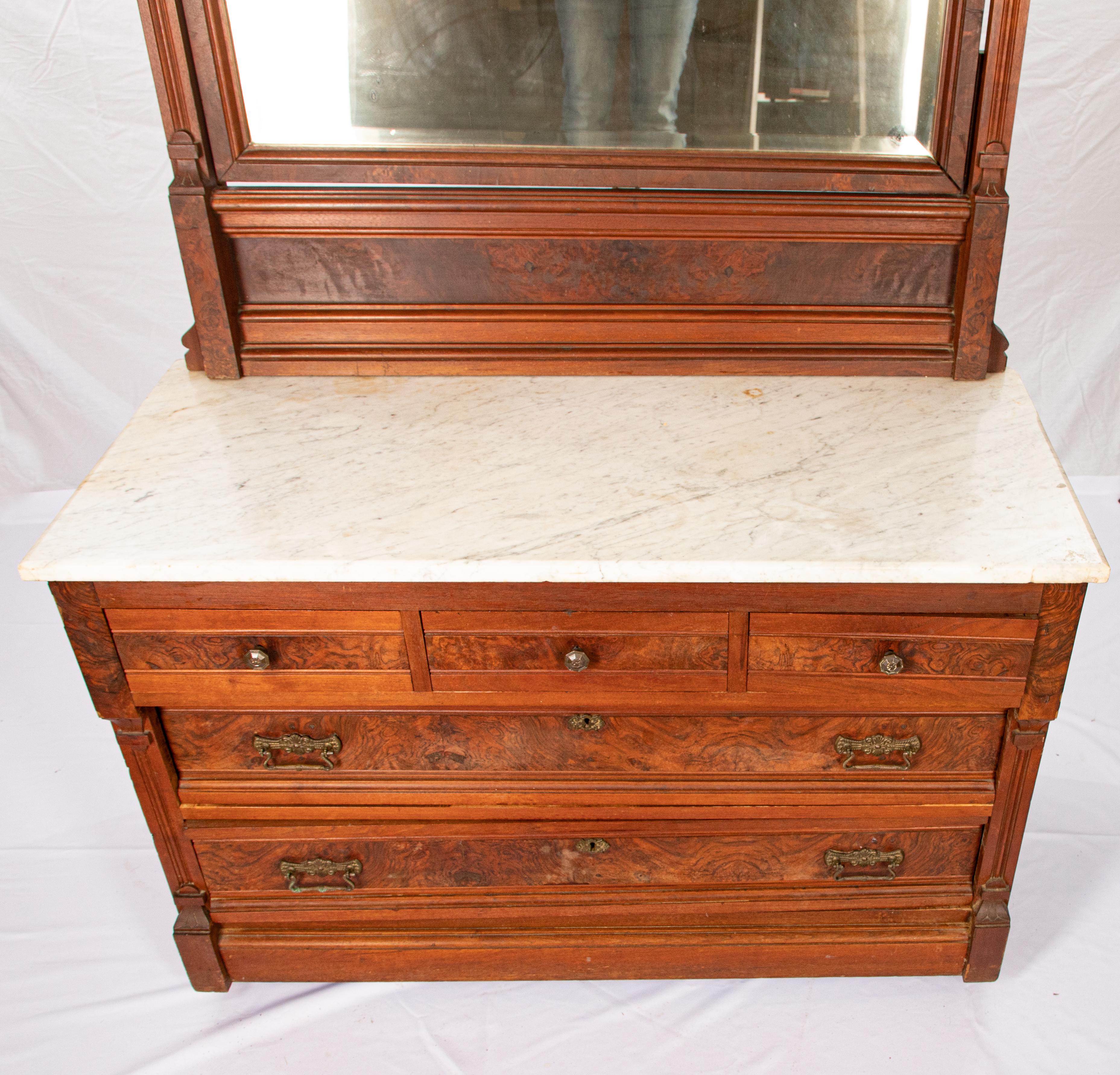 Silvered Marble-Top Walnut Dresser