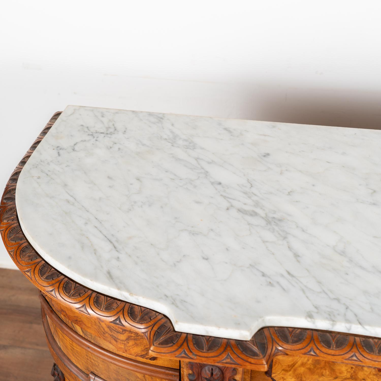 Marble Top Walnut Sideboard Buffet, Black Forest Hunt Carving, Sweden circa 1890 1
