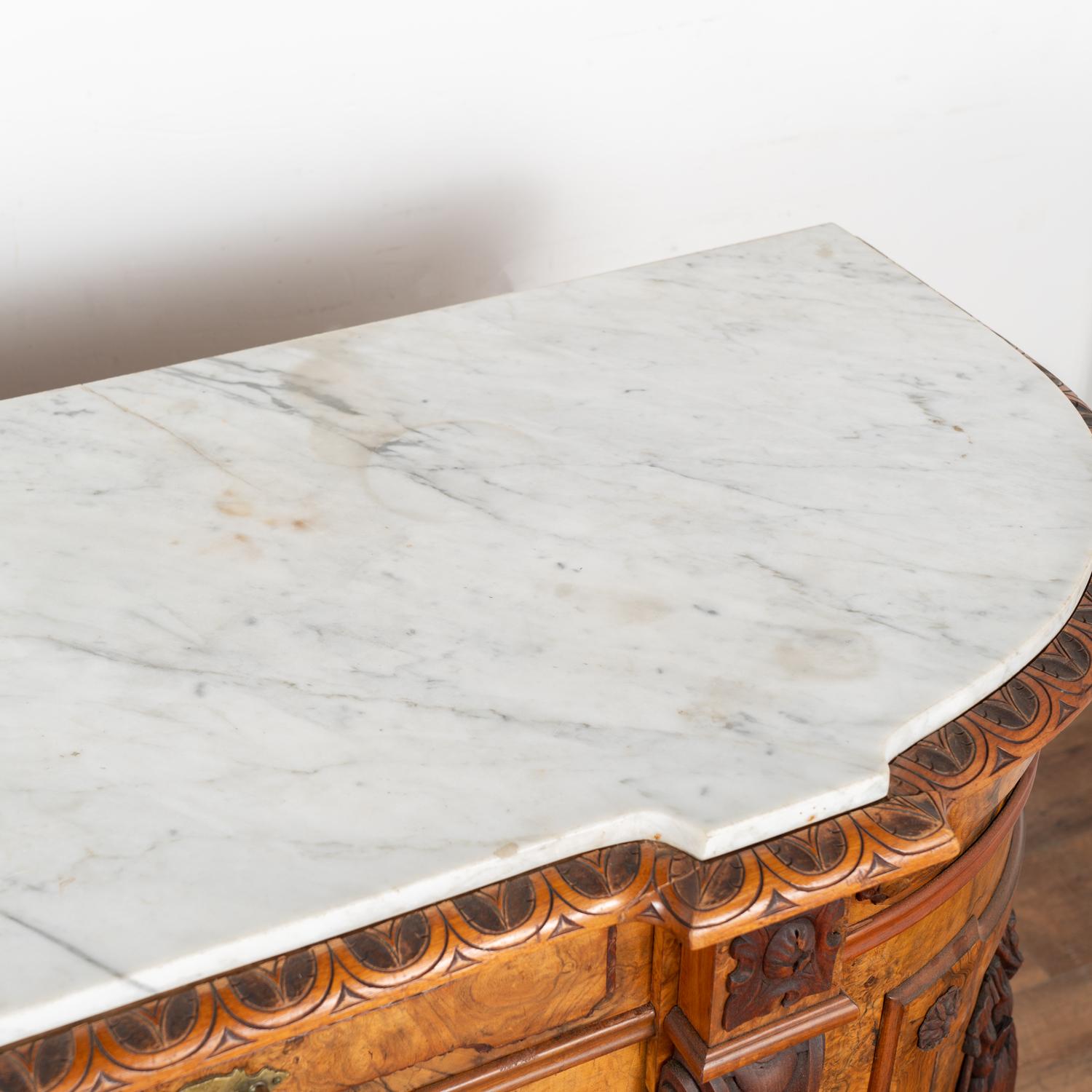 Marble Top Walnut Sideboard Buffet, Black Forest Hunt Carving, Sweden circa 1890 3