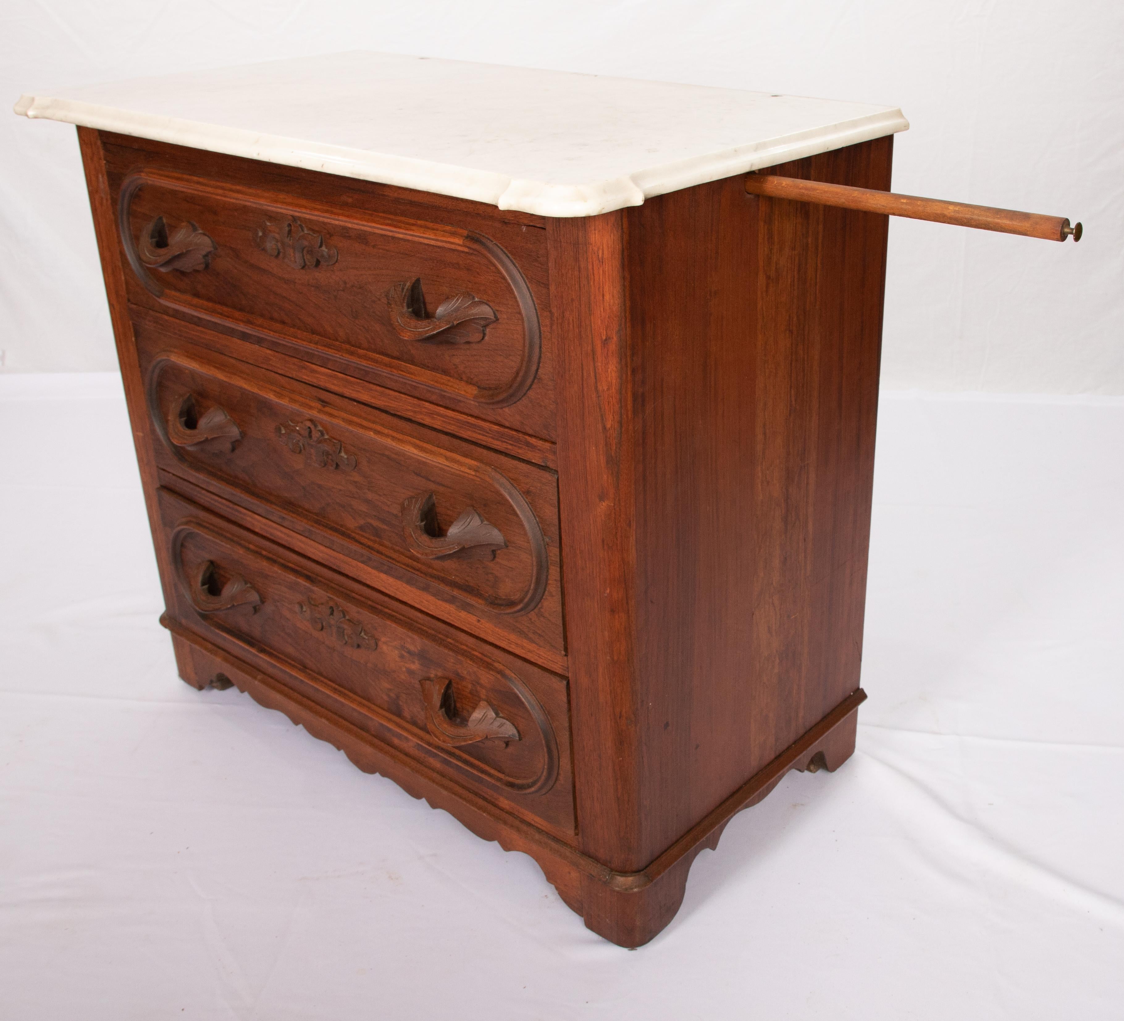 19th Century Marble-Top Wash Stand with Towel Bar For Sale