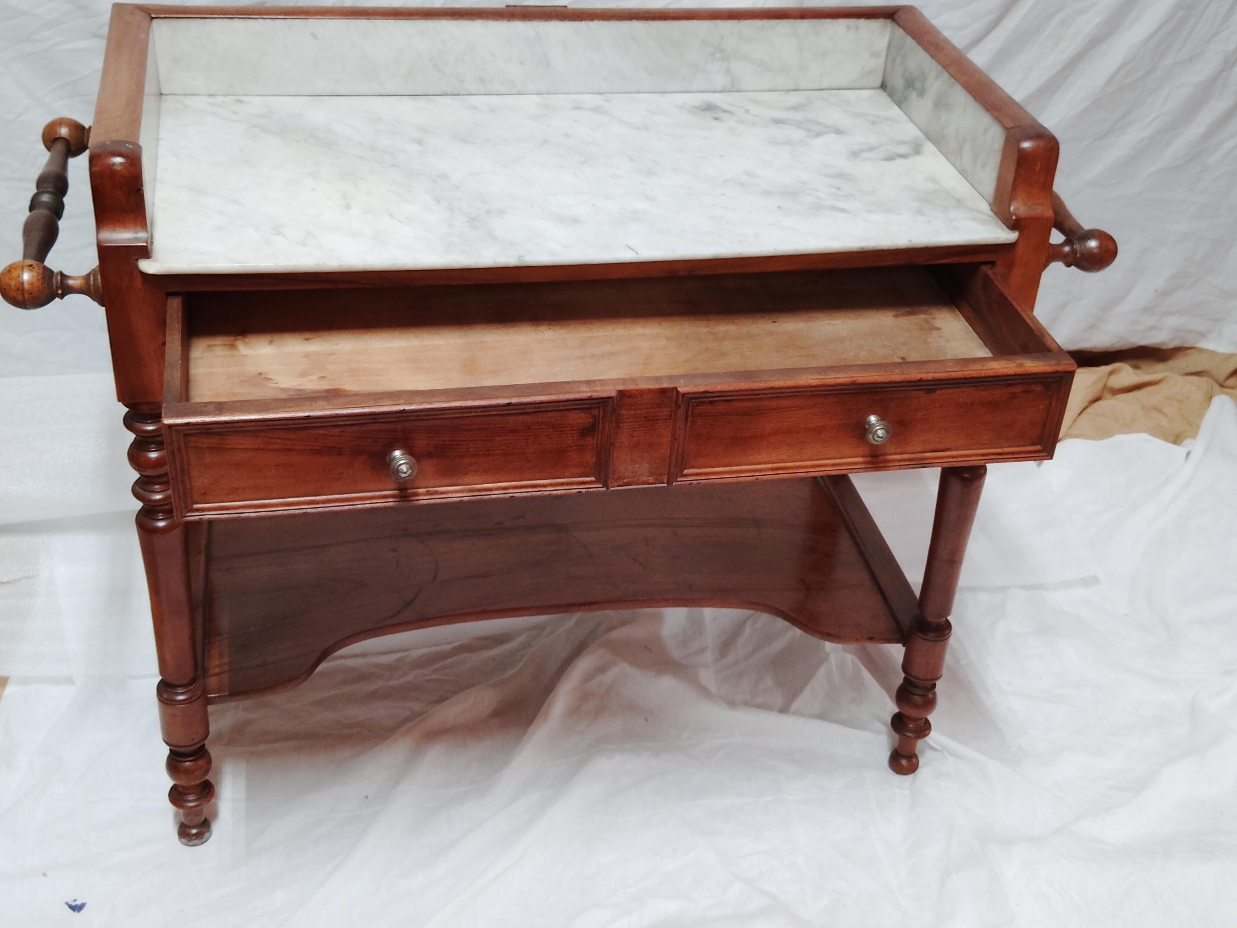 Wood Marble top washstand console For Sale